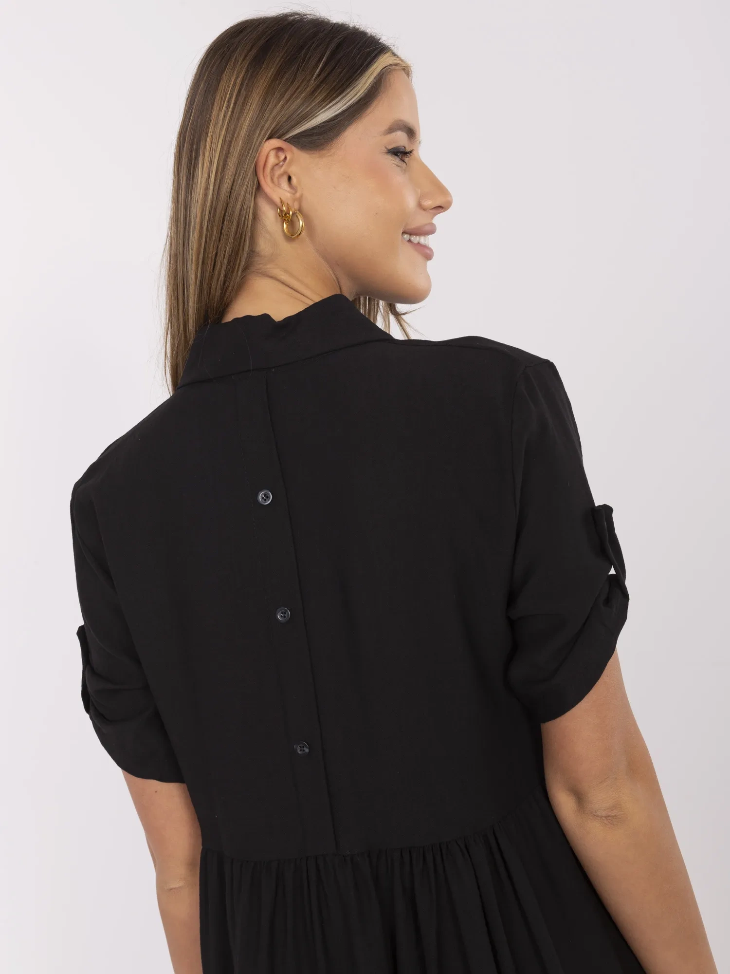 Rochie Dama Midi, Lejera, ITALY MODA, Negru Eleganta Office - Image 5