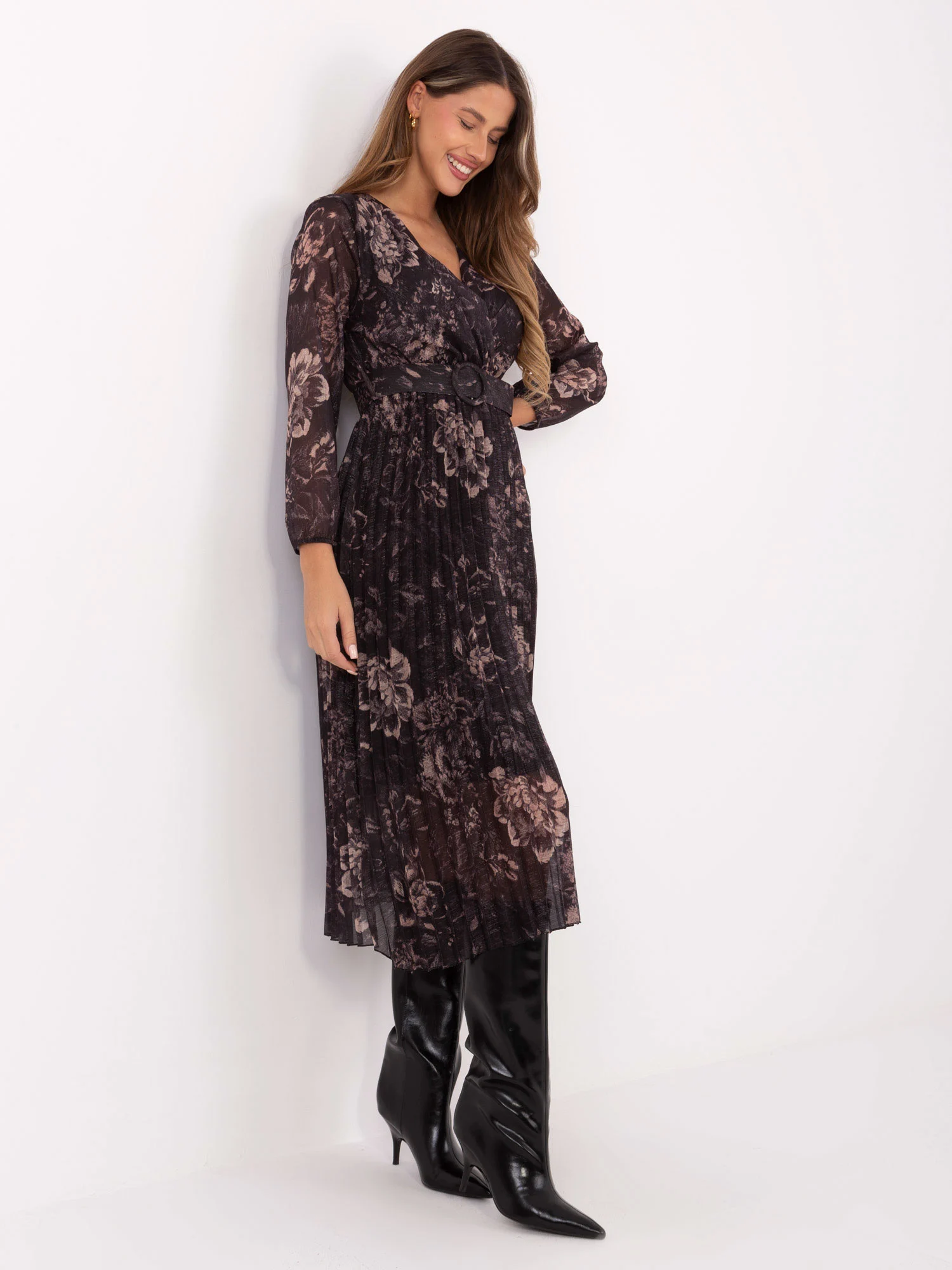 Rochie Dama Maxi, Floral, ITALY MODA, Negru - Image 5