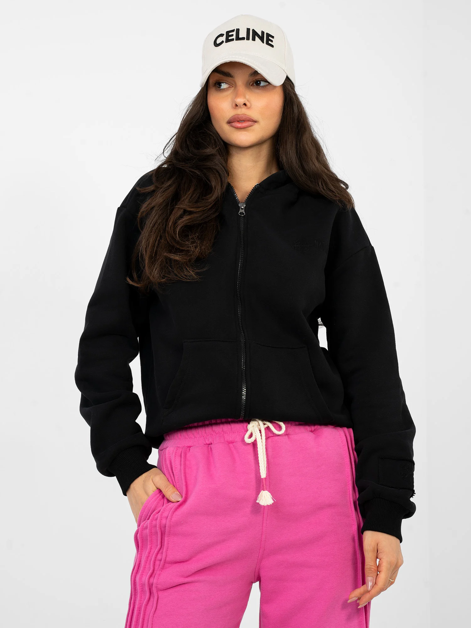 Hanorac Dama Maneca lunga, Guler inalt, NATURAL SIDE, Negru Casual - imagine 4