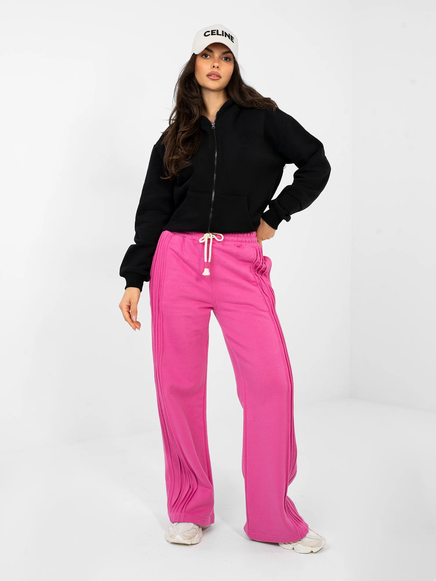 Hanorac Dama Maneca lunga, Guler inalt, NATURAL SIDE, Negru Casual - imagine 3