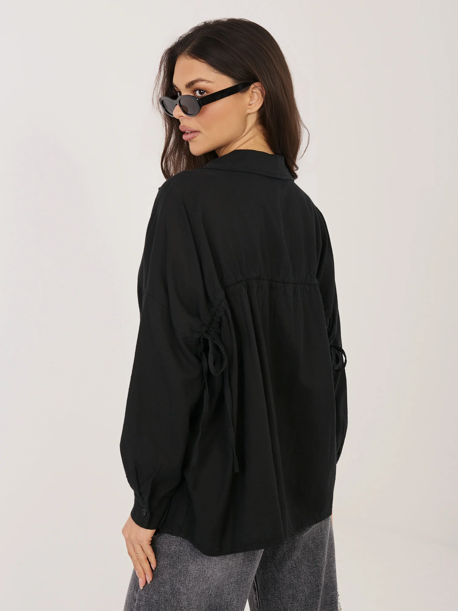 Camasa Dama Maneca lunga, Guler inalt, ITALY MODA, Negru Eleganta Office - imagine 3