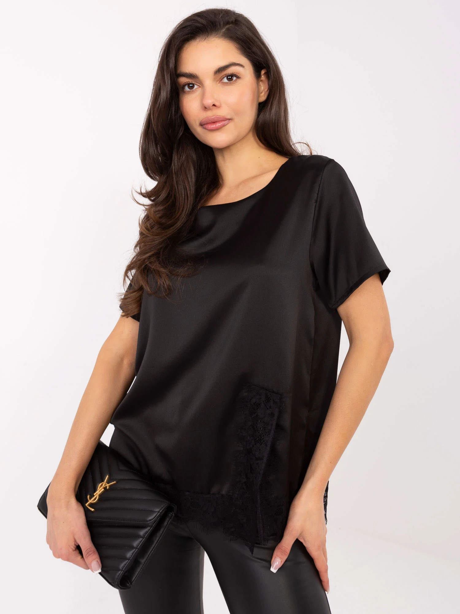 Bluza Dama Mini, Dantela, ITALY MODA, Negru Eleganta Office - imagine 3