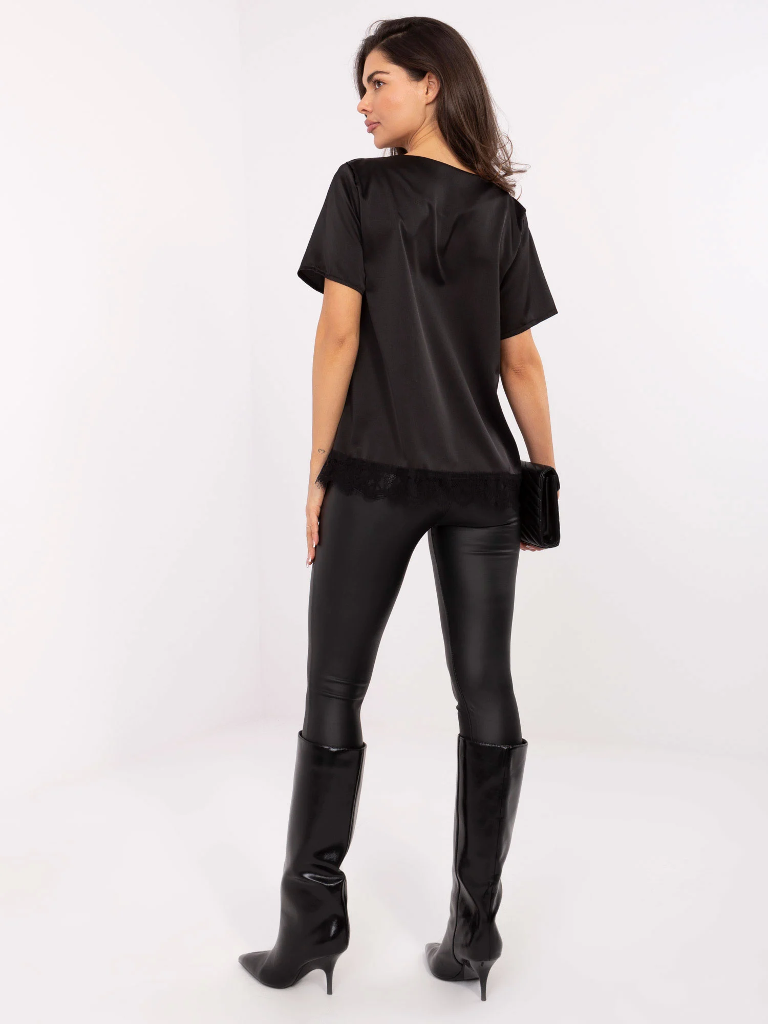Bluza Dama Mini, Dantela, ITALY MODA, Negru Eleganta Office - imagine 5