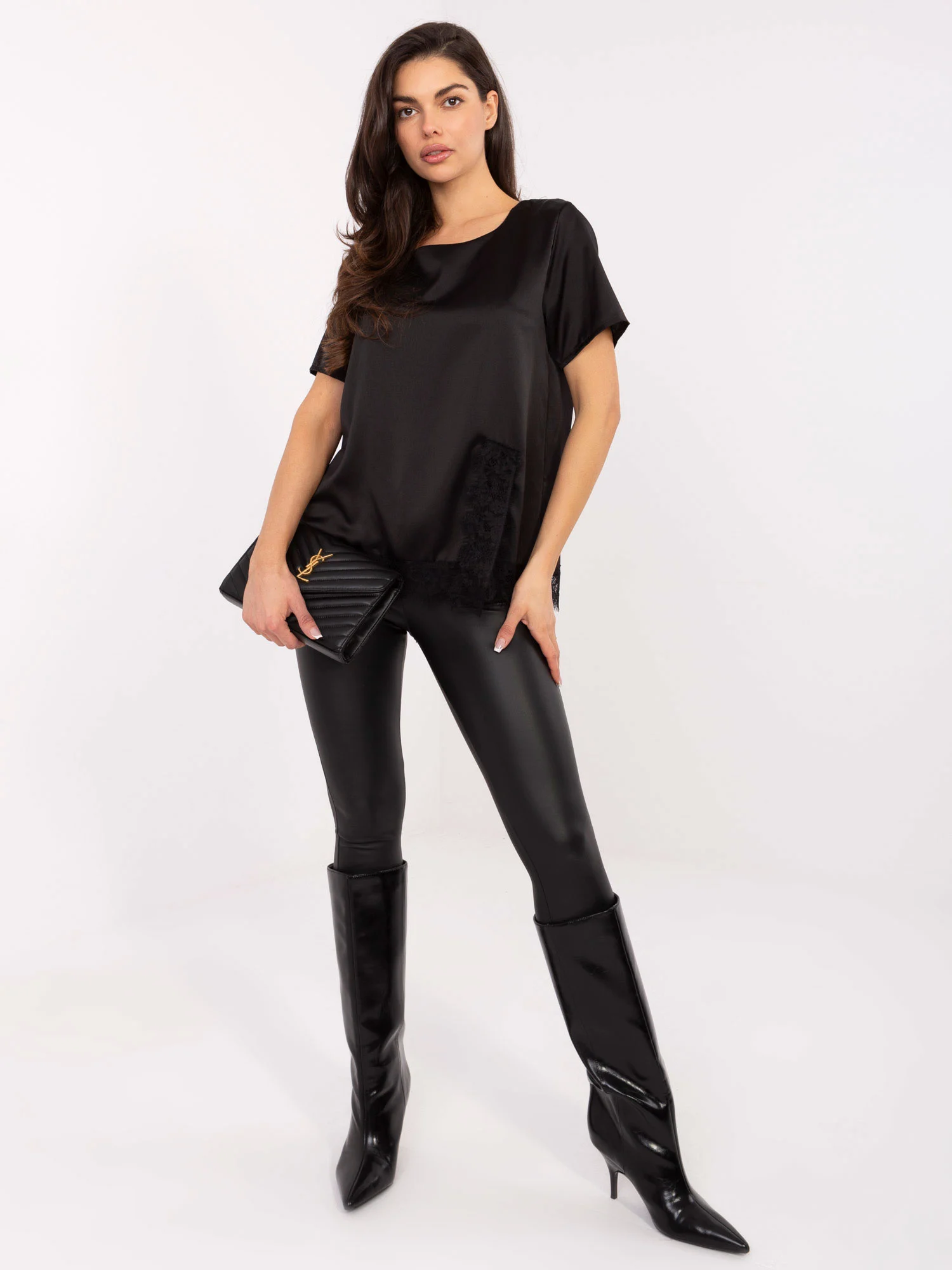 Bluza Dama Mini, Dantela, ITALY MODA, Negru Eleganta Office - imagine 2