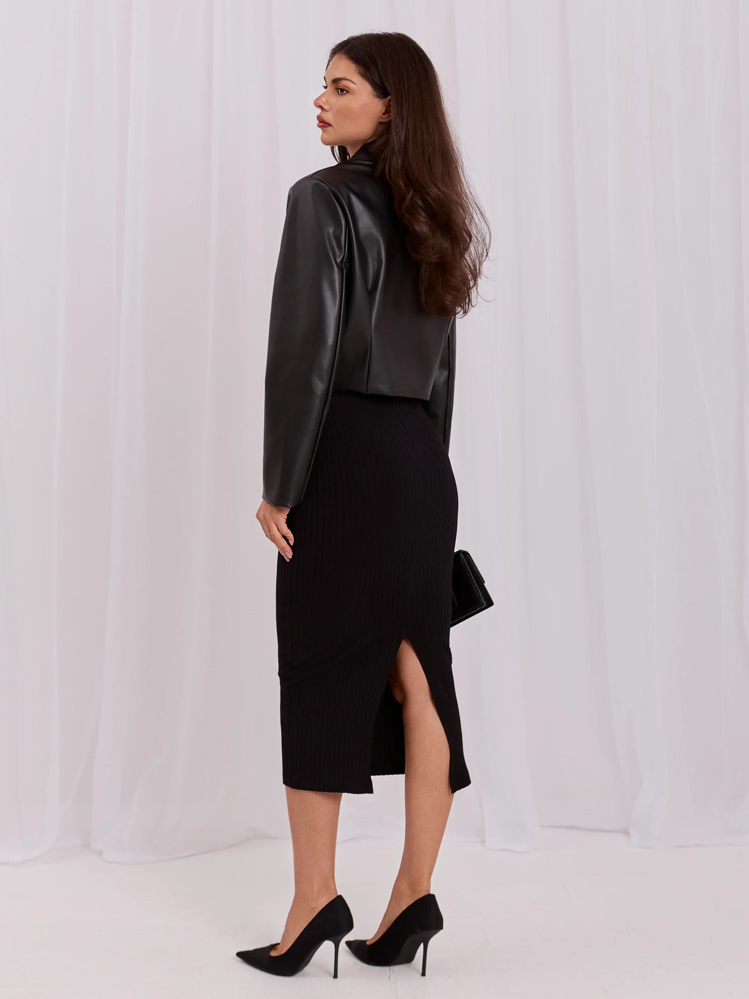 Fusta Dama Midi, Dungi, RUE PARIS, Negru Eleganta Office - imagine 4