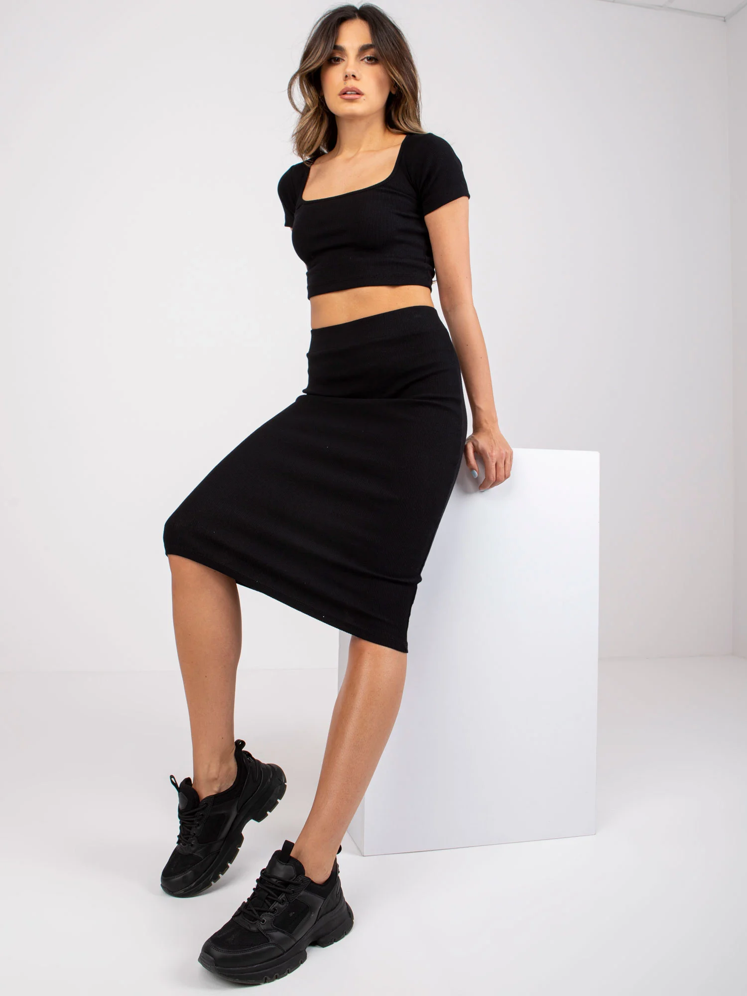 Fusta Dama Midi, Dungi, RUE PARIS, Negru Eleganta Office - imagine 2