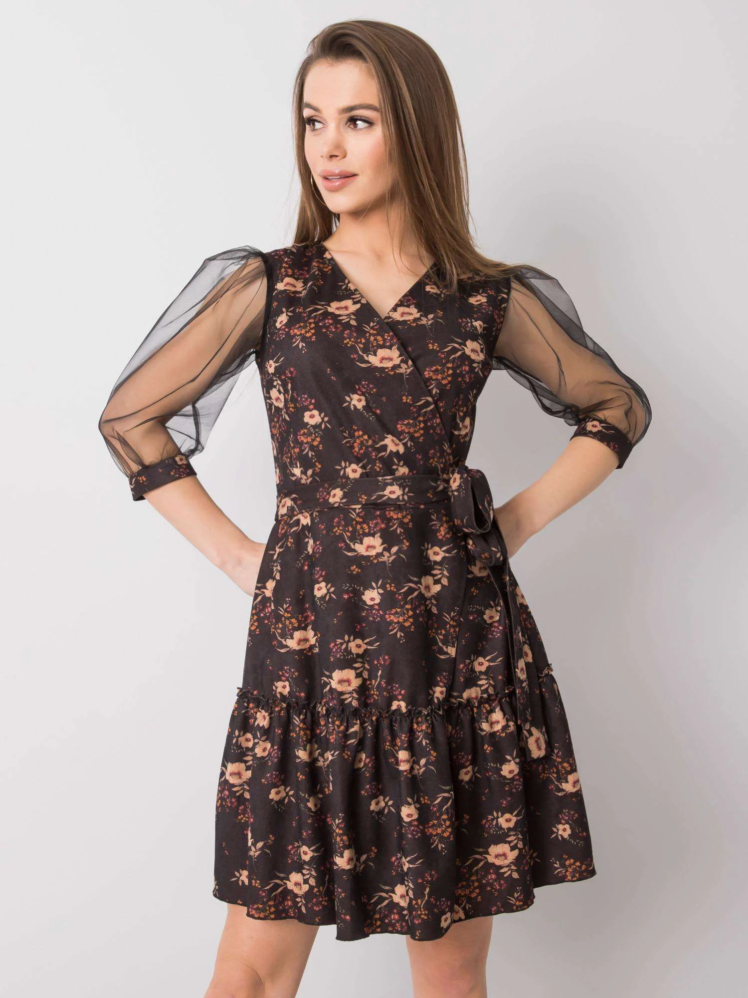 Rochie Dama Mini, Floral, LAKERTA, Bej Eleganta Office - imagine 5