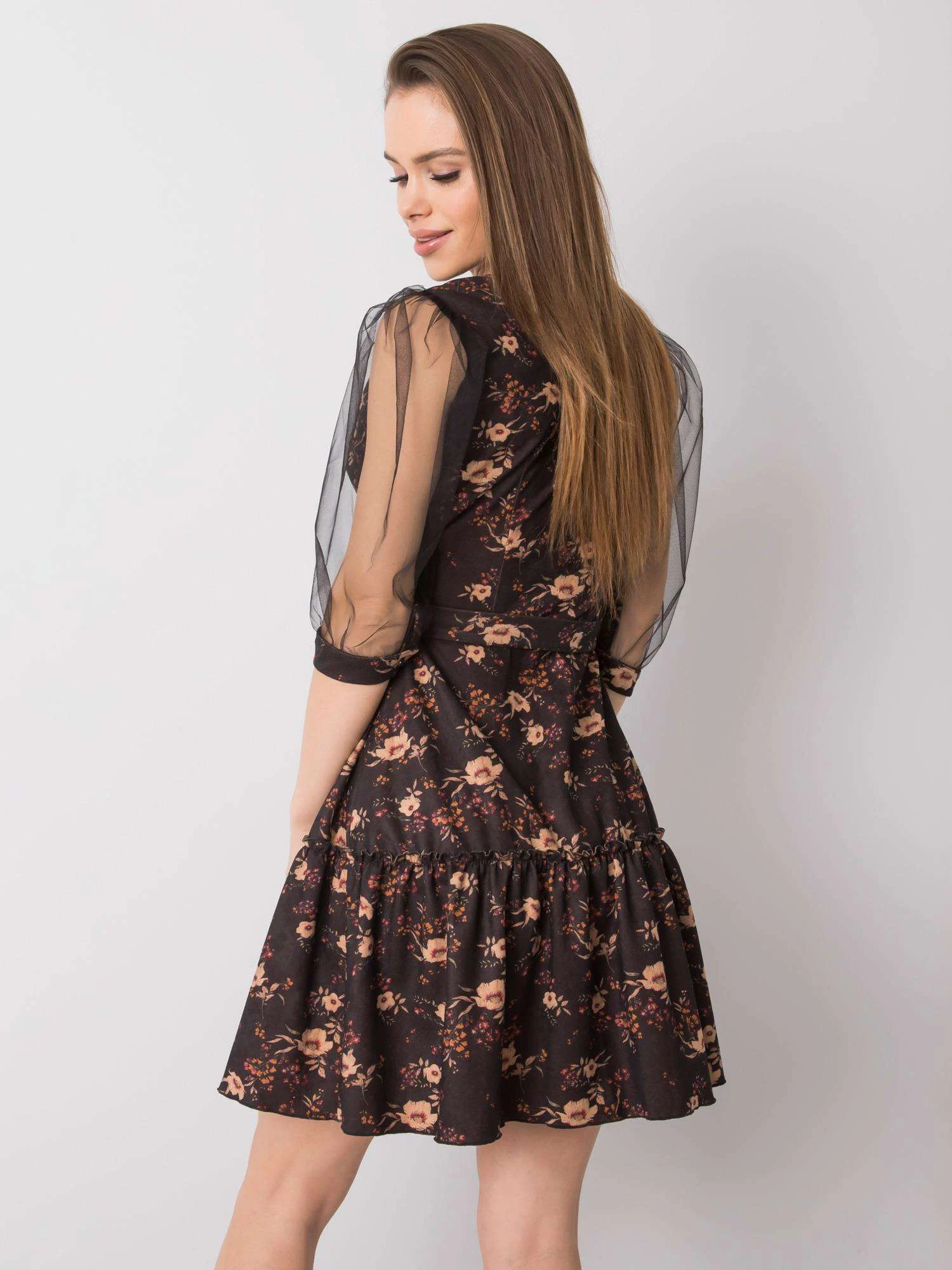 Rochie Dama Mini, Floral, LAKERTA, Bej Eleganta Office - imagine 4