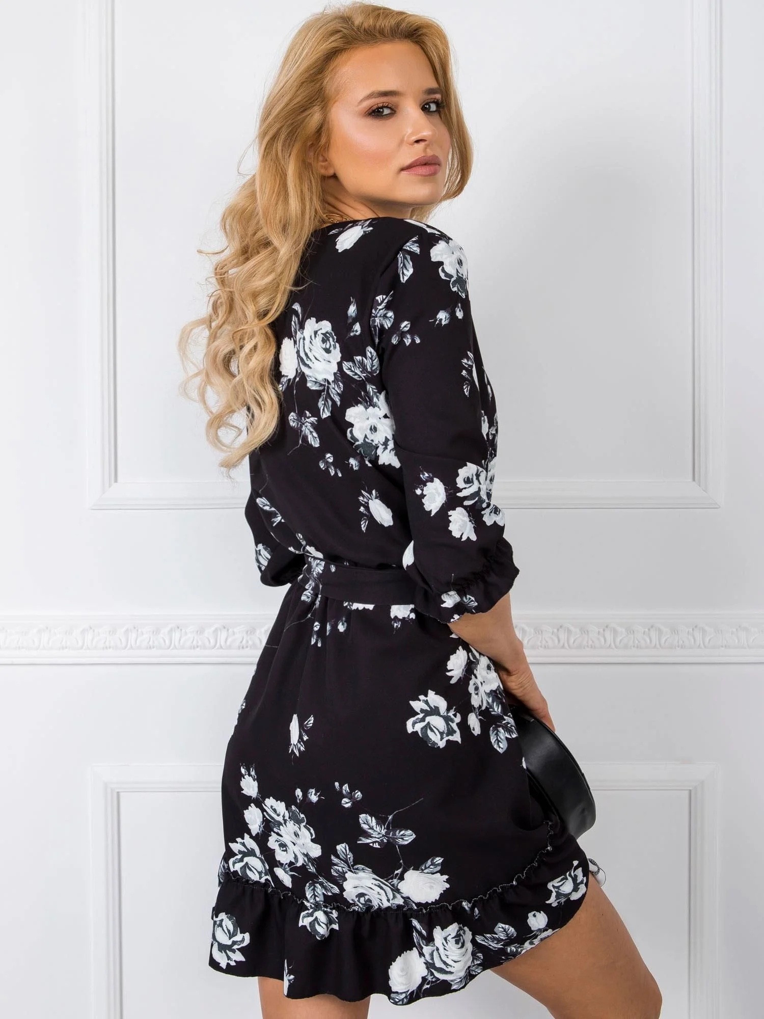 Rochie Dama Mini, Floral, LAKERTA, Negru Eleganta Office - Image 5