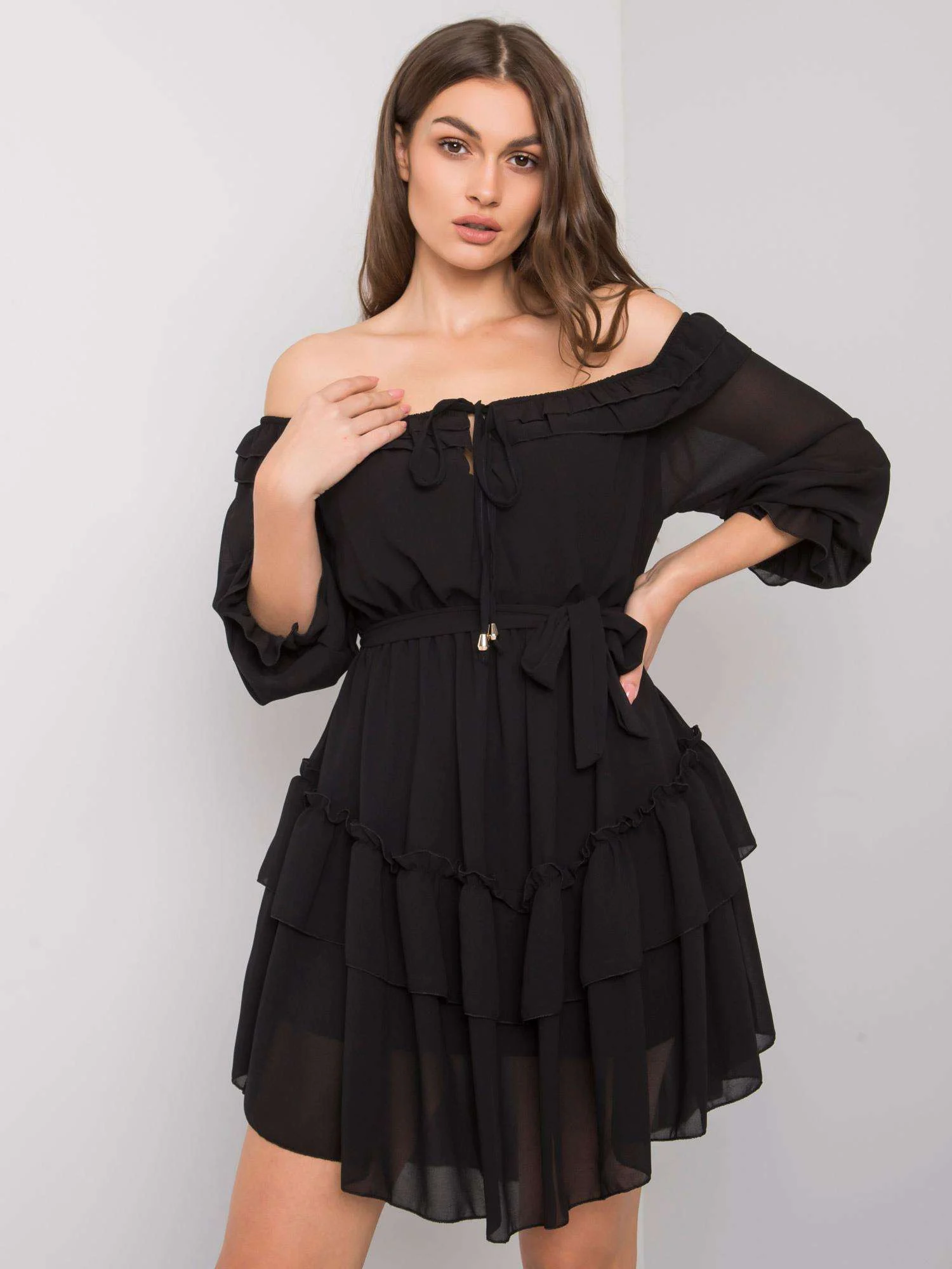Rochie Dama Mini, Pe umeri, Och Bella, Negru Eleganta Office - Image 3