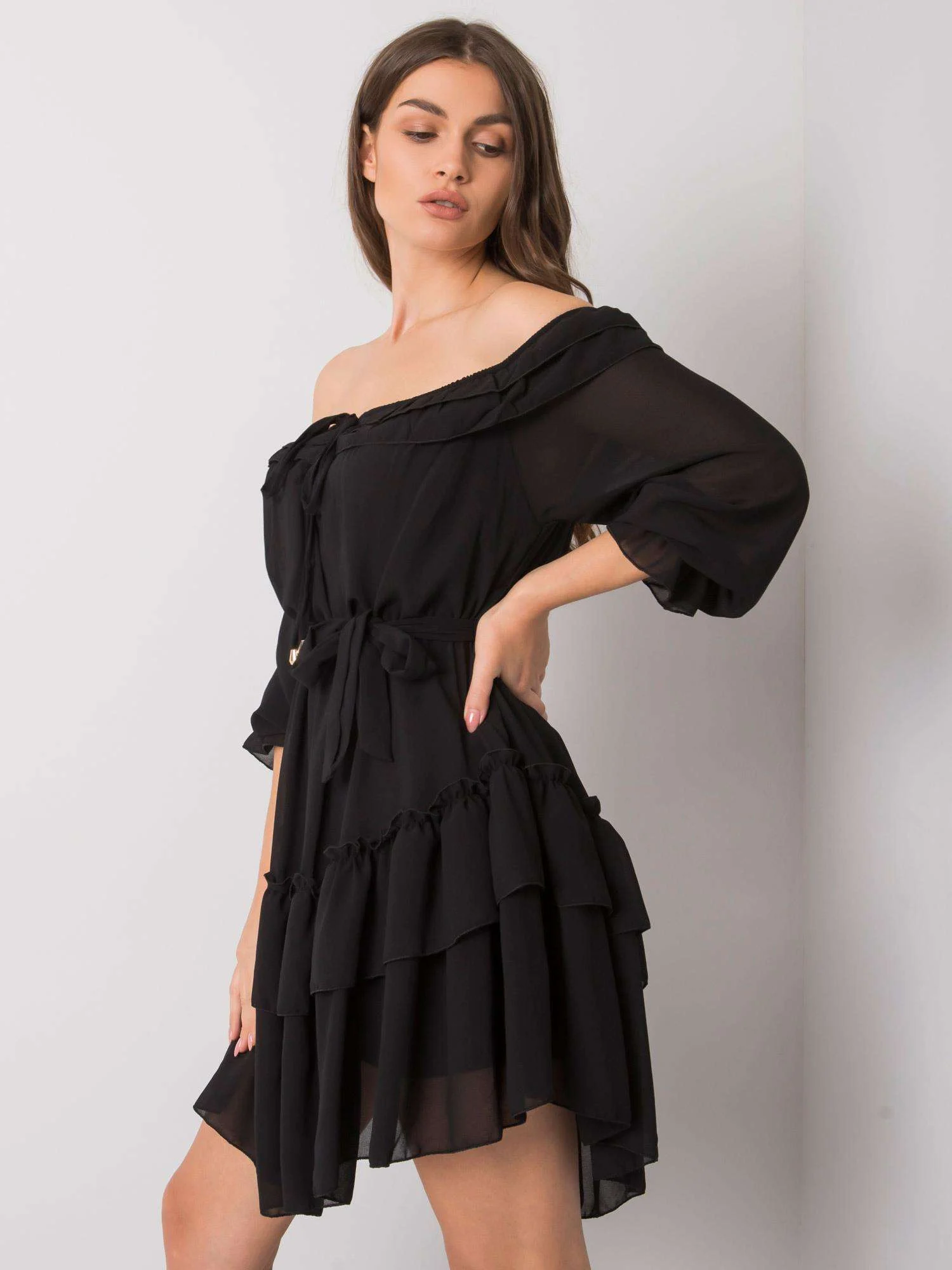 Rochie Dama Mini, Pe umeri, Och Bella, Negru Eleganta Office - Image 2