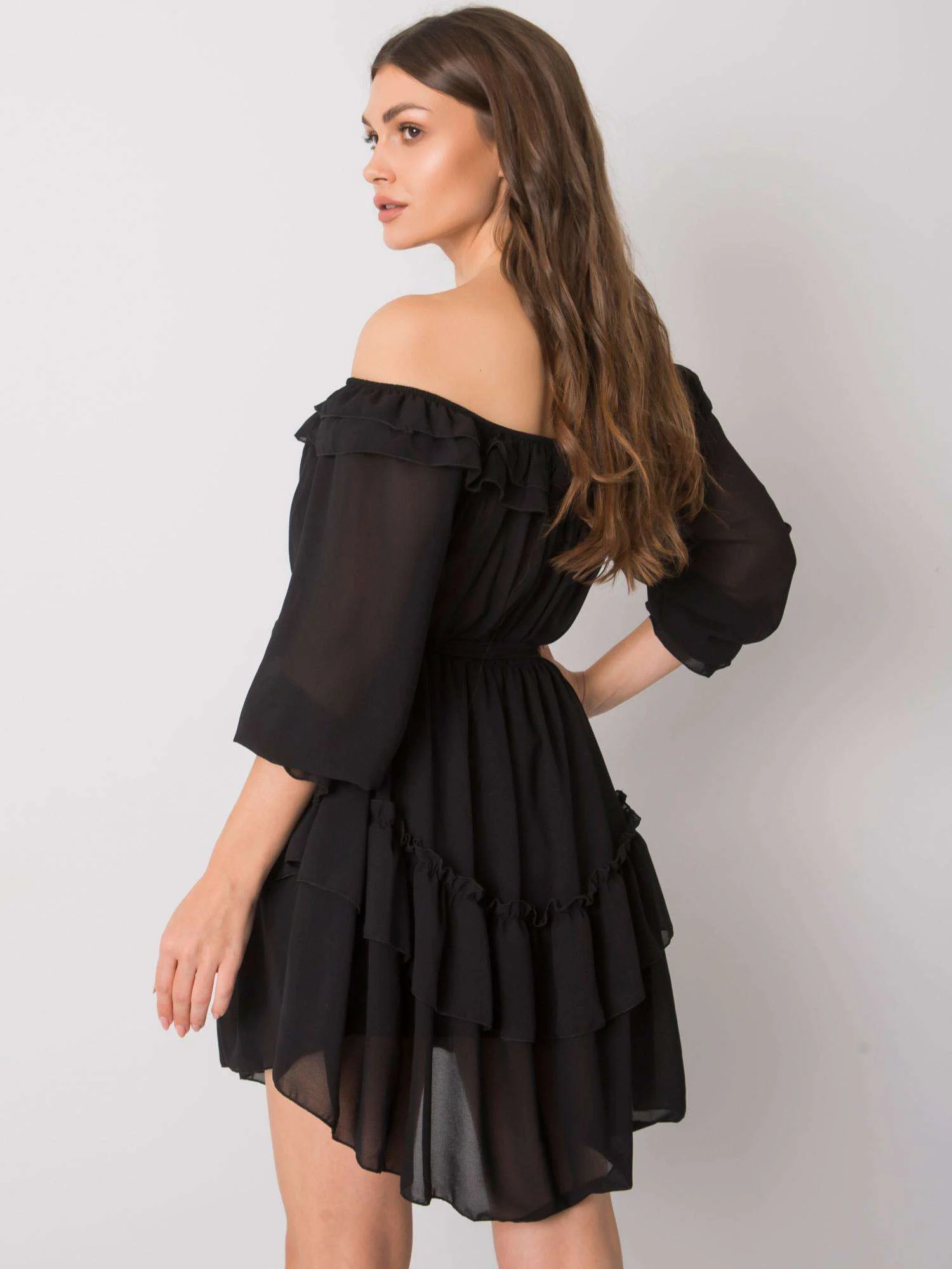 Rochie Dama Mini, Pe umeri, Och Bella, Negru Eleganta Office - Image 4
