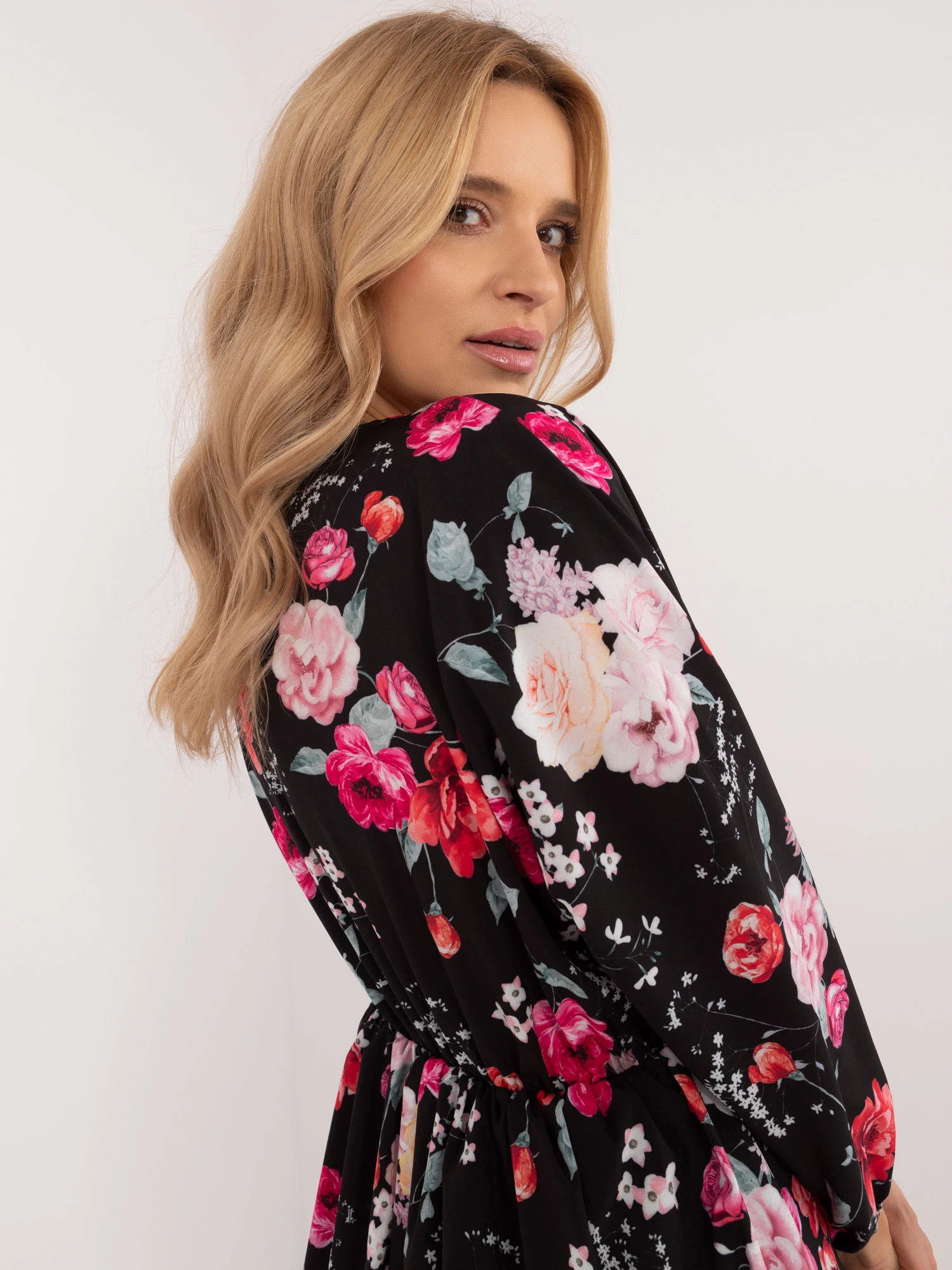 Rochie Dama Maxi, Floral, ITALY MODA, Rosu Eleganta Office - Image 2