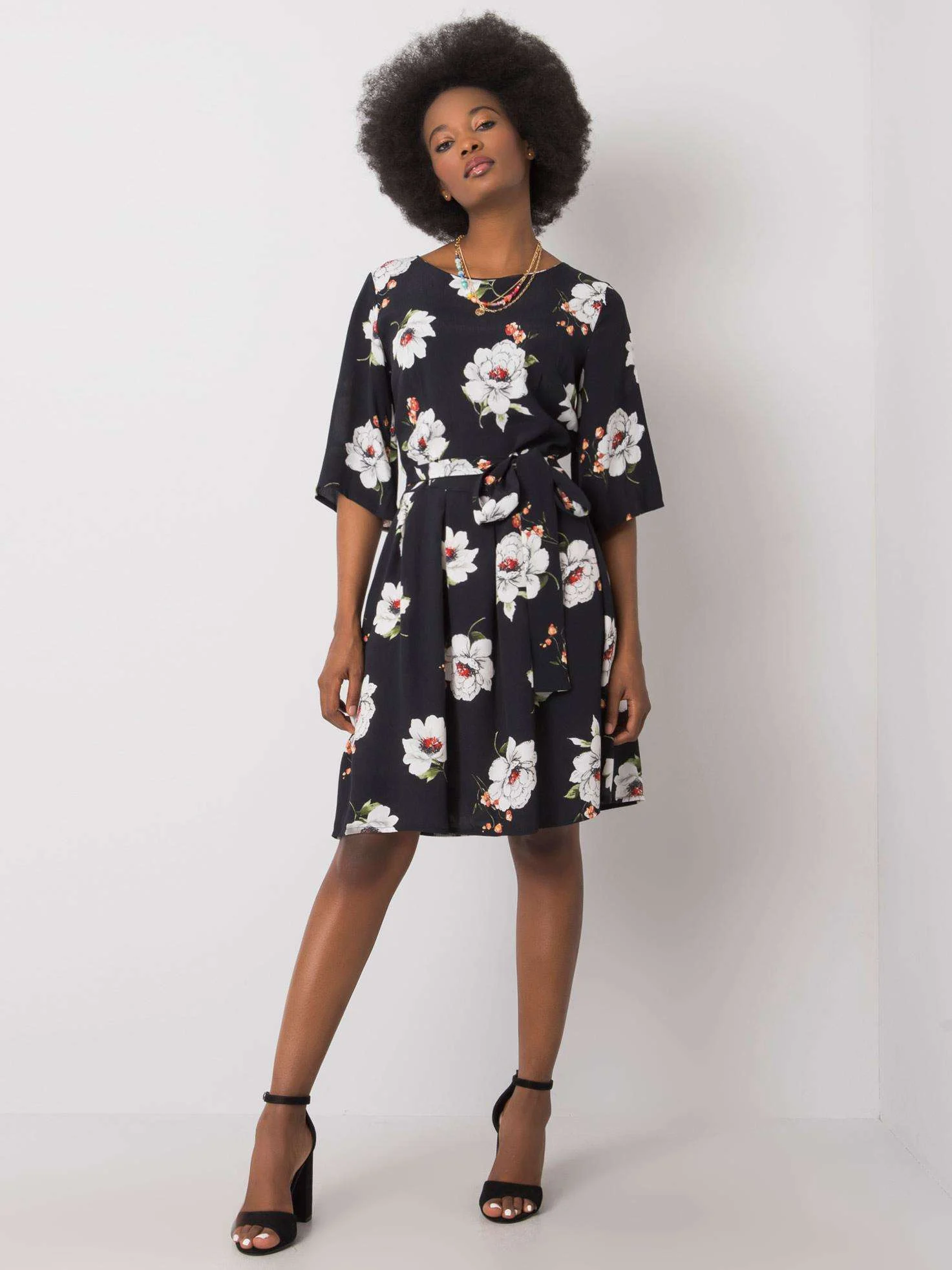 Rochie Dama Mini, Floral, LAKERTA, Alb Eleganta Office - imagine 5