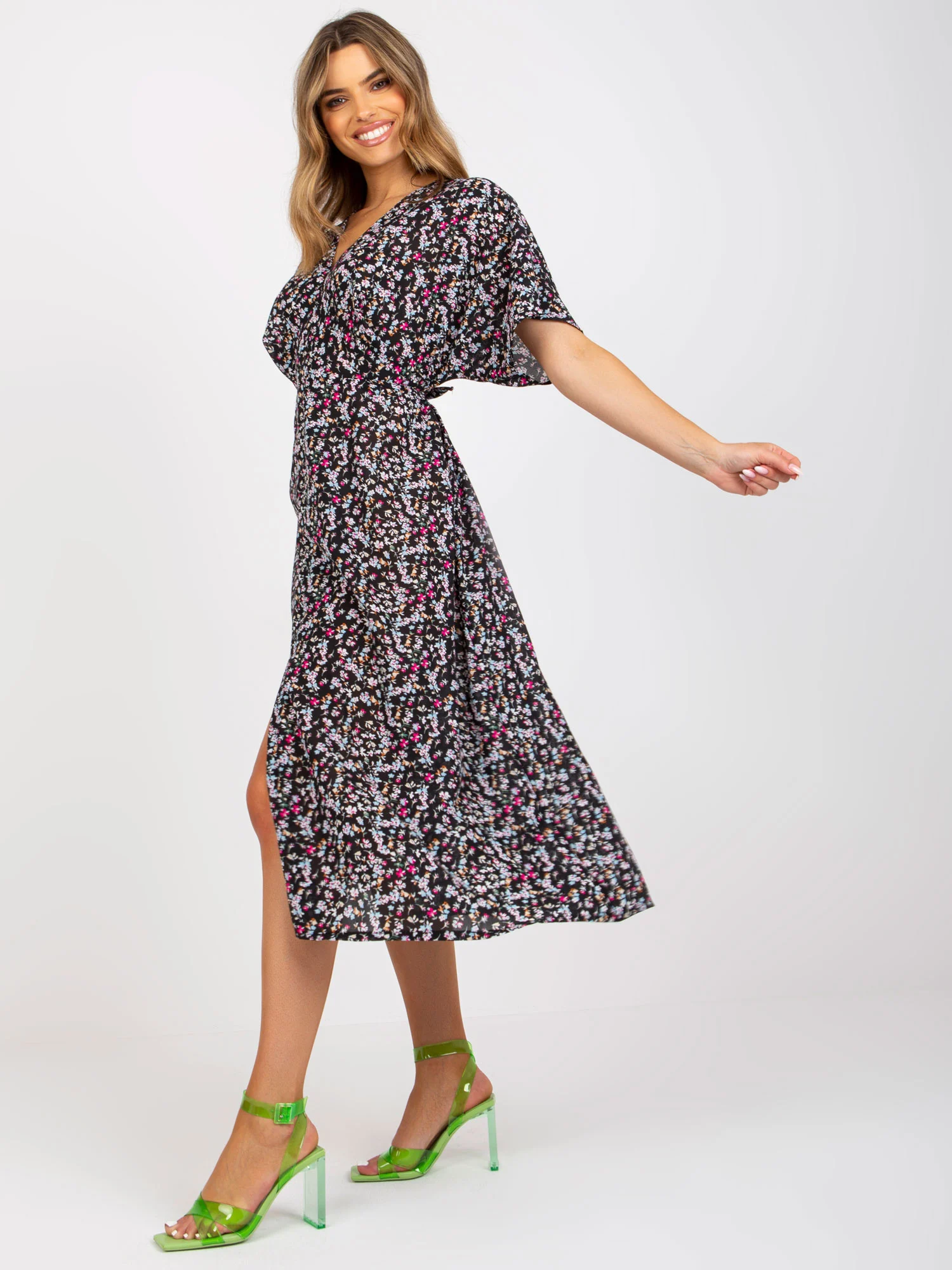 Rochie Dama Midi, Floral, RUE PARIS, Negru de Vara - Image 2