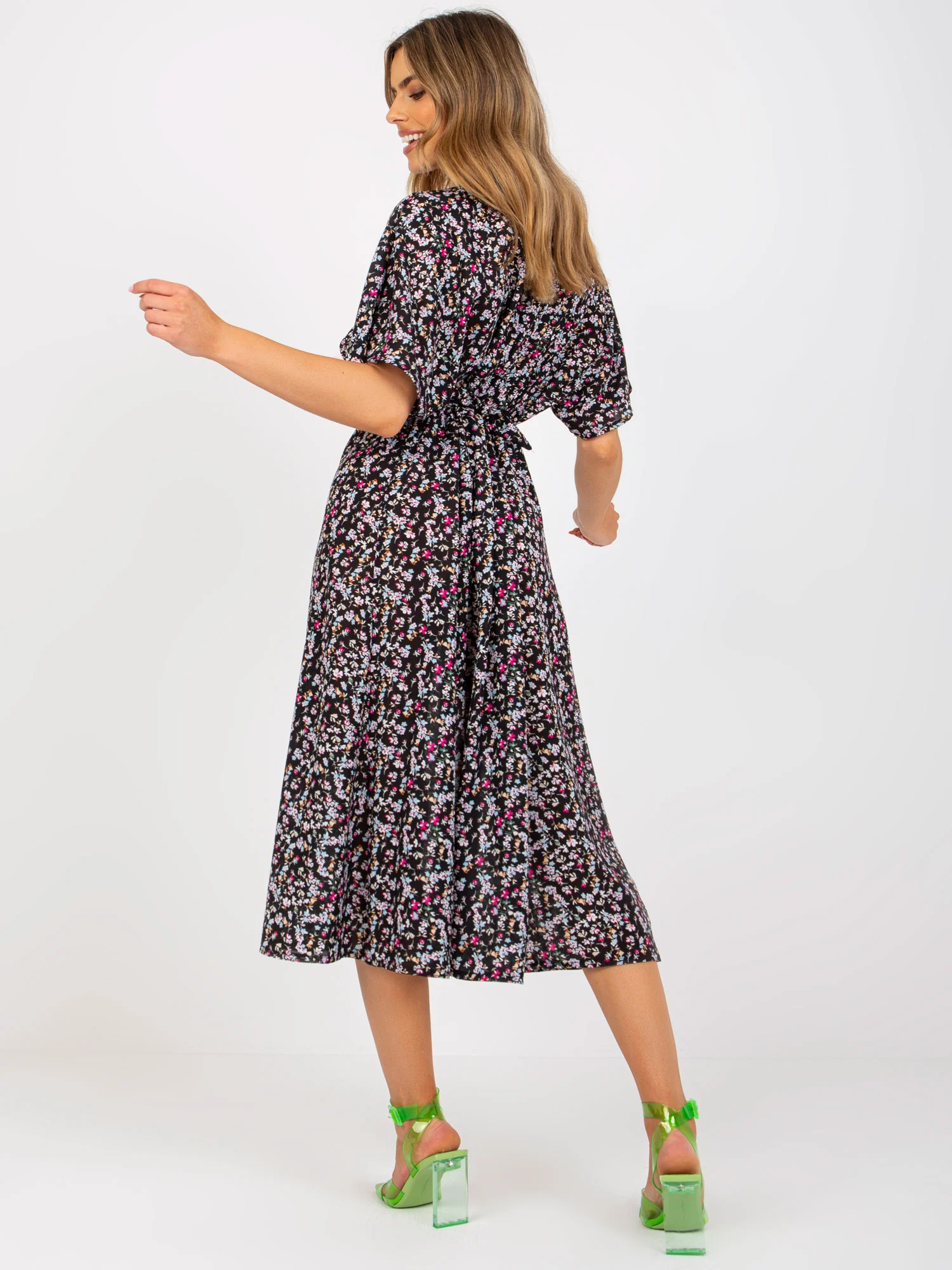 Rochie Dama Midi, Floral, RUE PARIS, Negru de Vara - Image 3