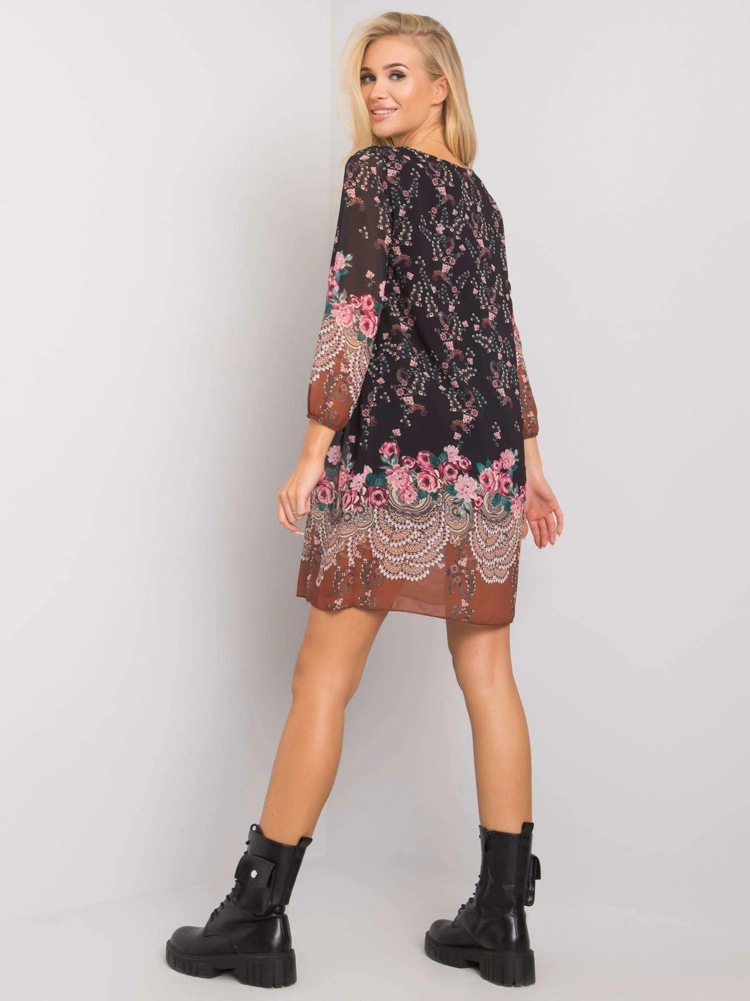 Rochie Dama Mini, Imprimat, Och Bella, Bej Eleganta Office - imagine 2