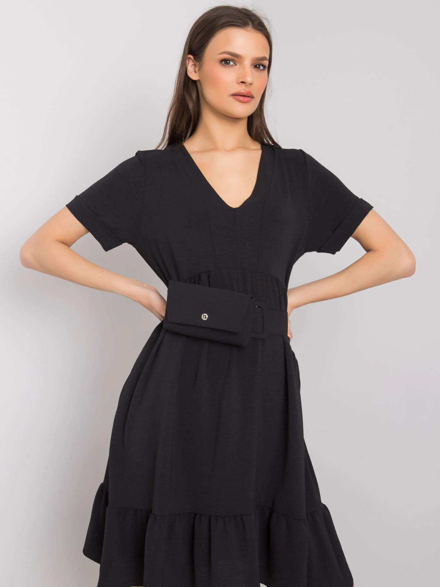 Rochie Dama Mini, Decolteu in V, ITALY MODA, Negru Casual - imagine 4
