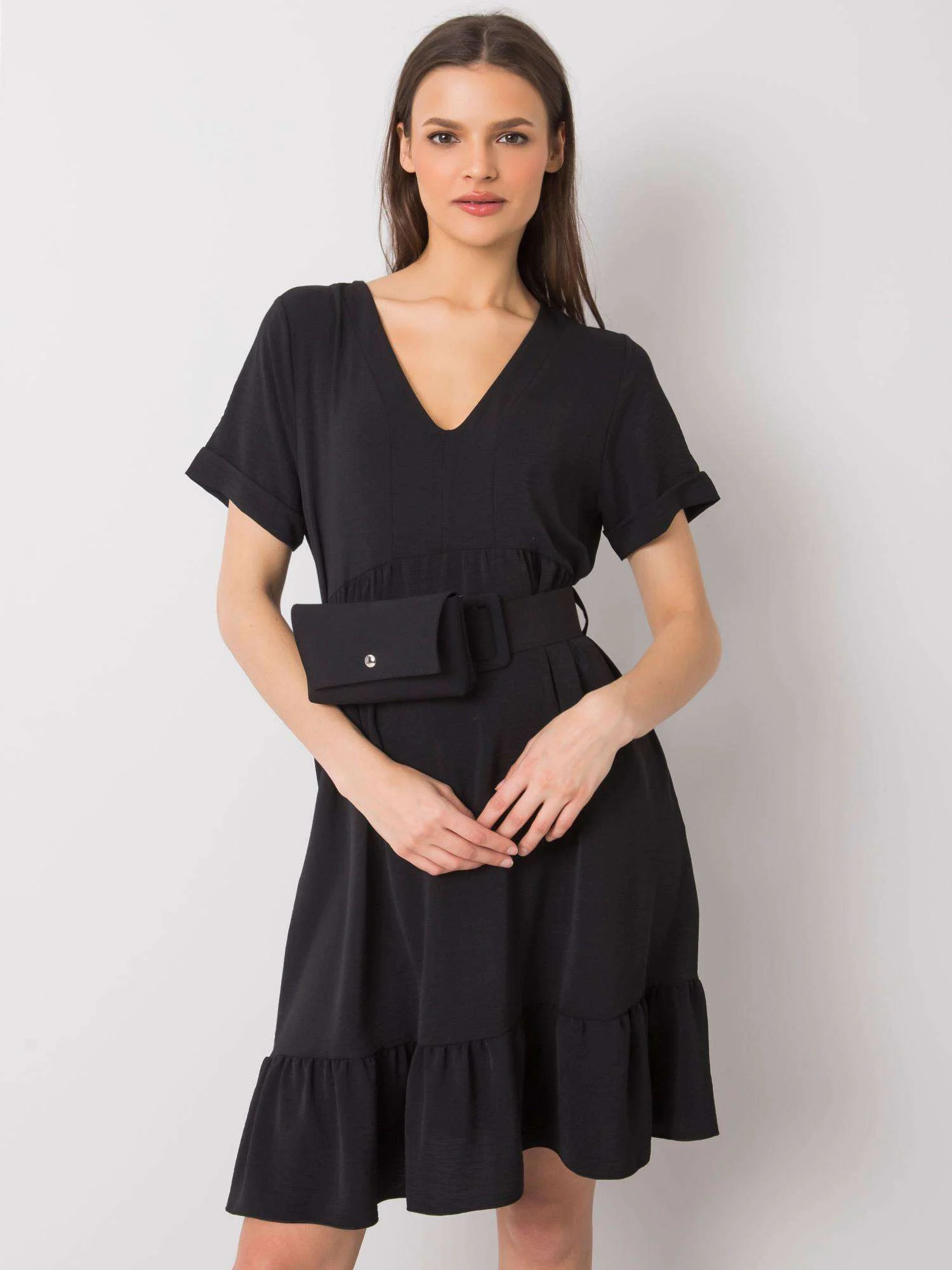 Rochie Dama Mini, Decolteu in V, ITALY MODA, Negru Casual - imagine 2