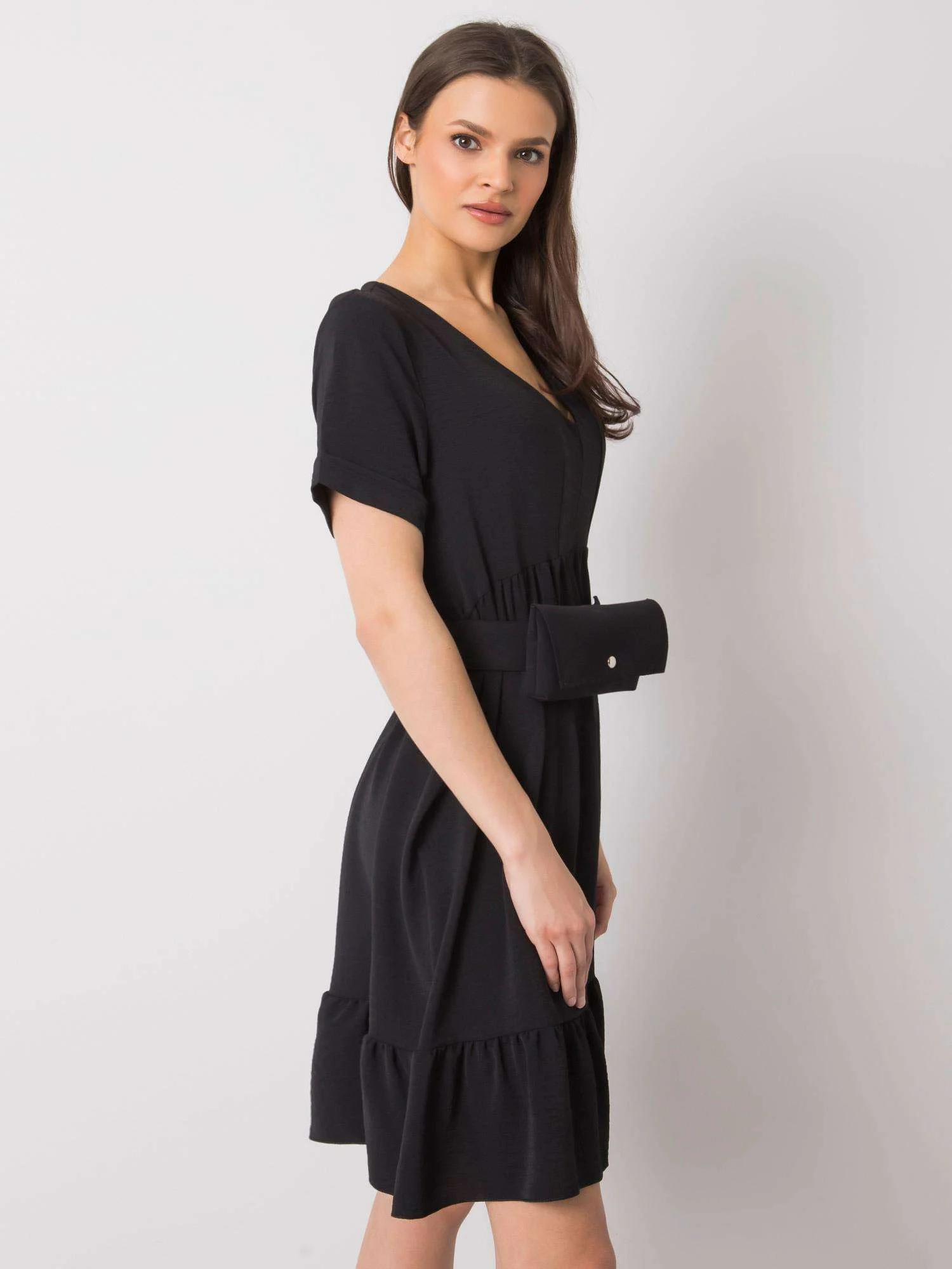 Rochie Dama Mini, Decolteu in V, ITALY MODA, Negru Casual - imagine 5