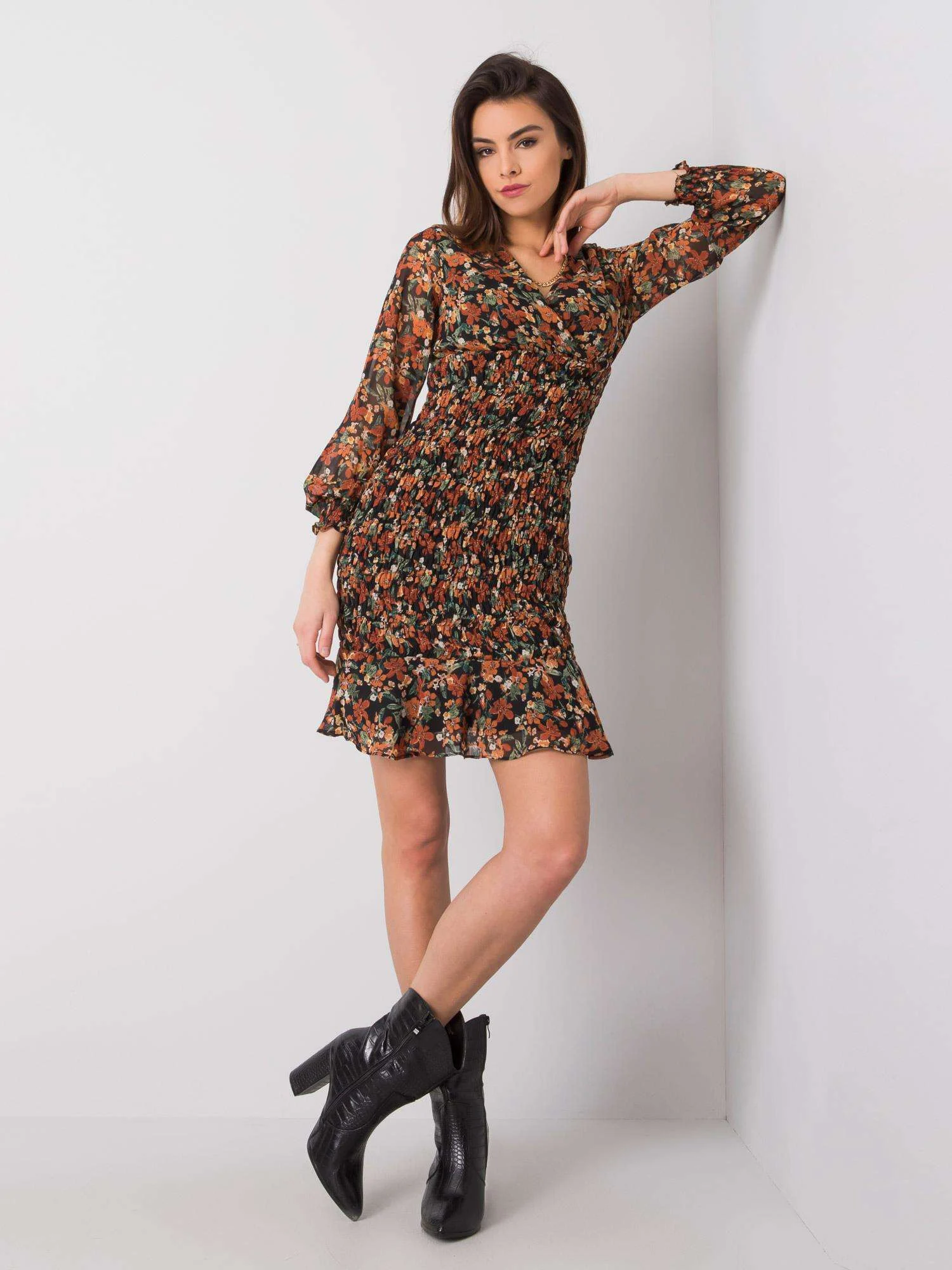 Rochie Dama Mini, Floral, RUE PARIS, Bej Eleganta Office - imagine 4