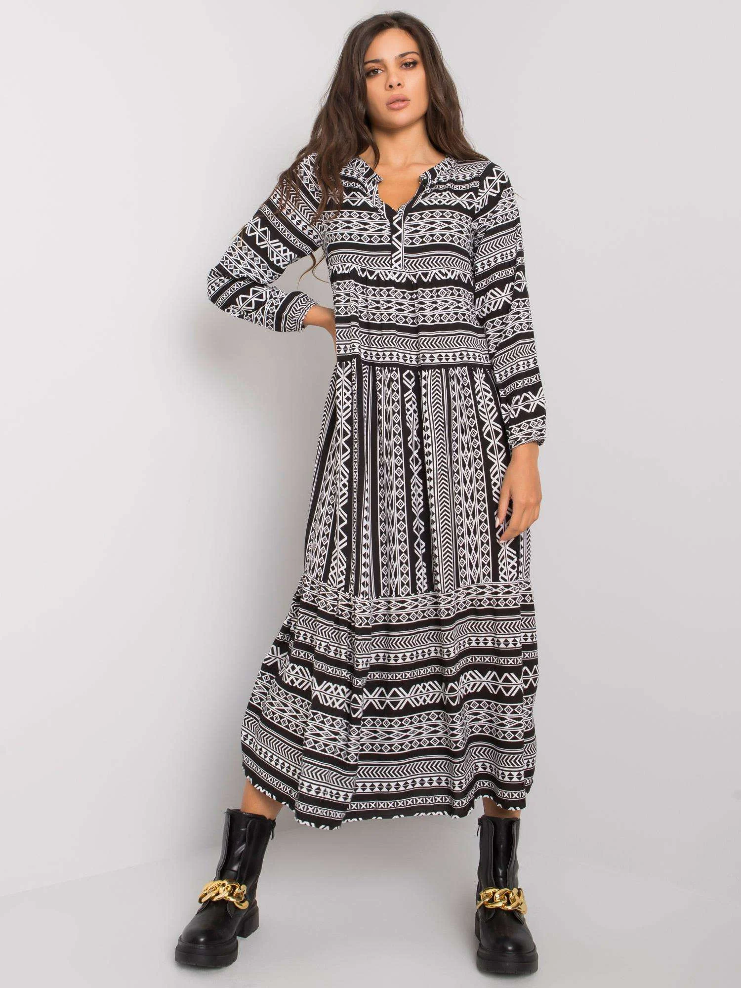Rochie Dama Maxi, Geometric, EIGHT 2 NINE, Alb Eleganta Office - Image 2