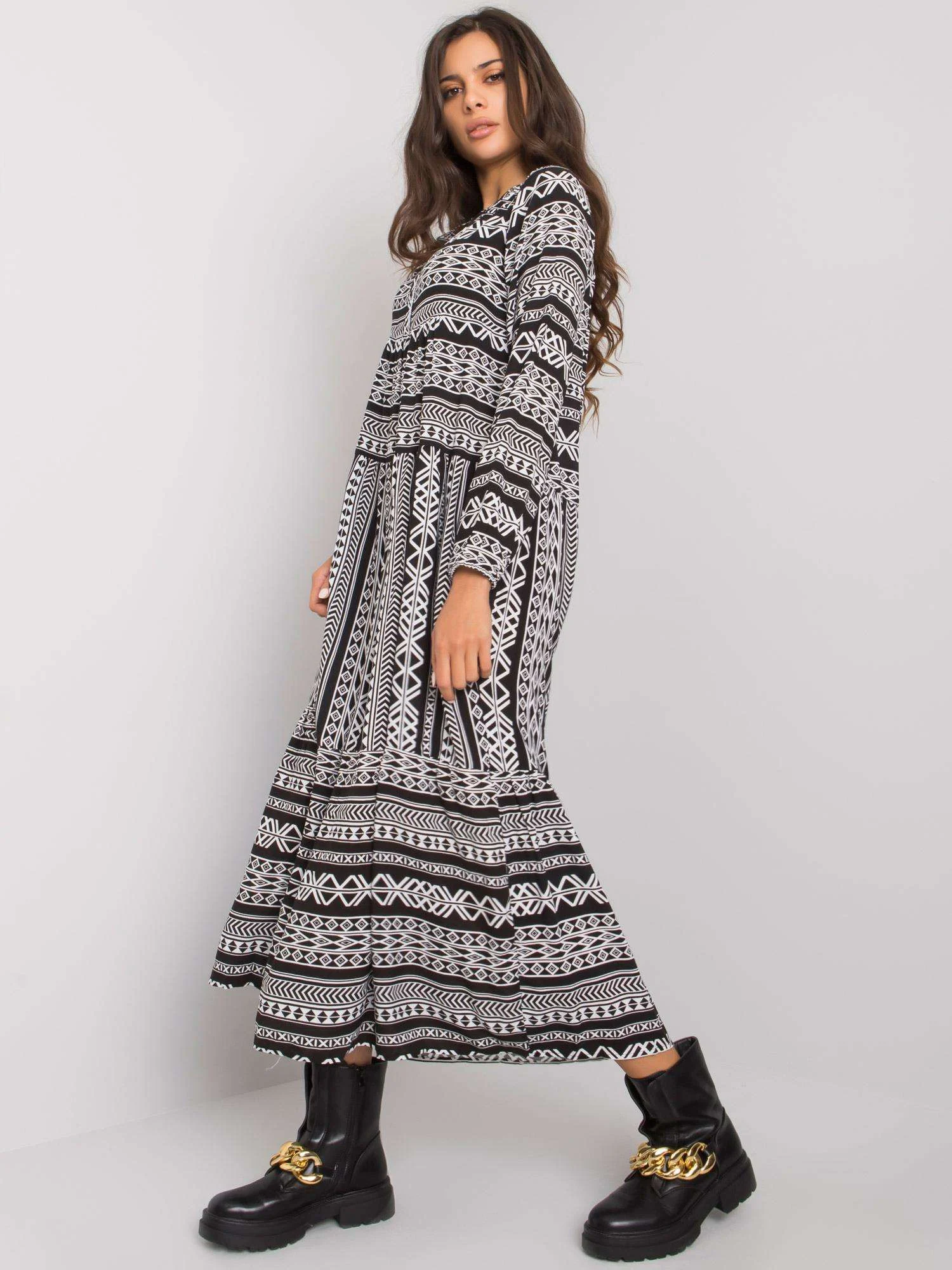 Rochie Dama Maxi, Geometric, EIGHT 2 NINE, Alb Eleganta Office - Image 3