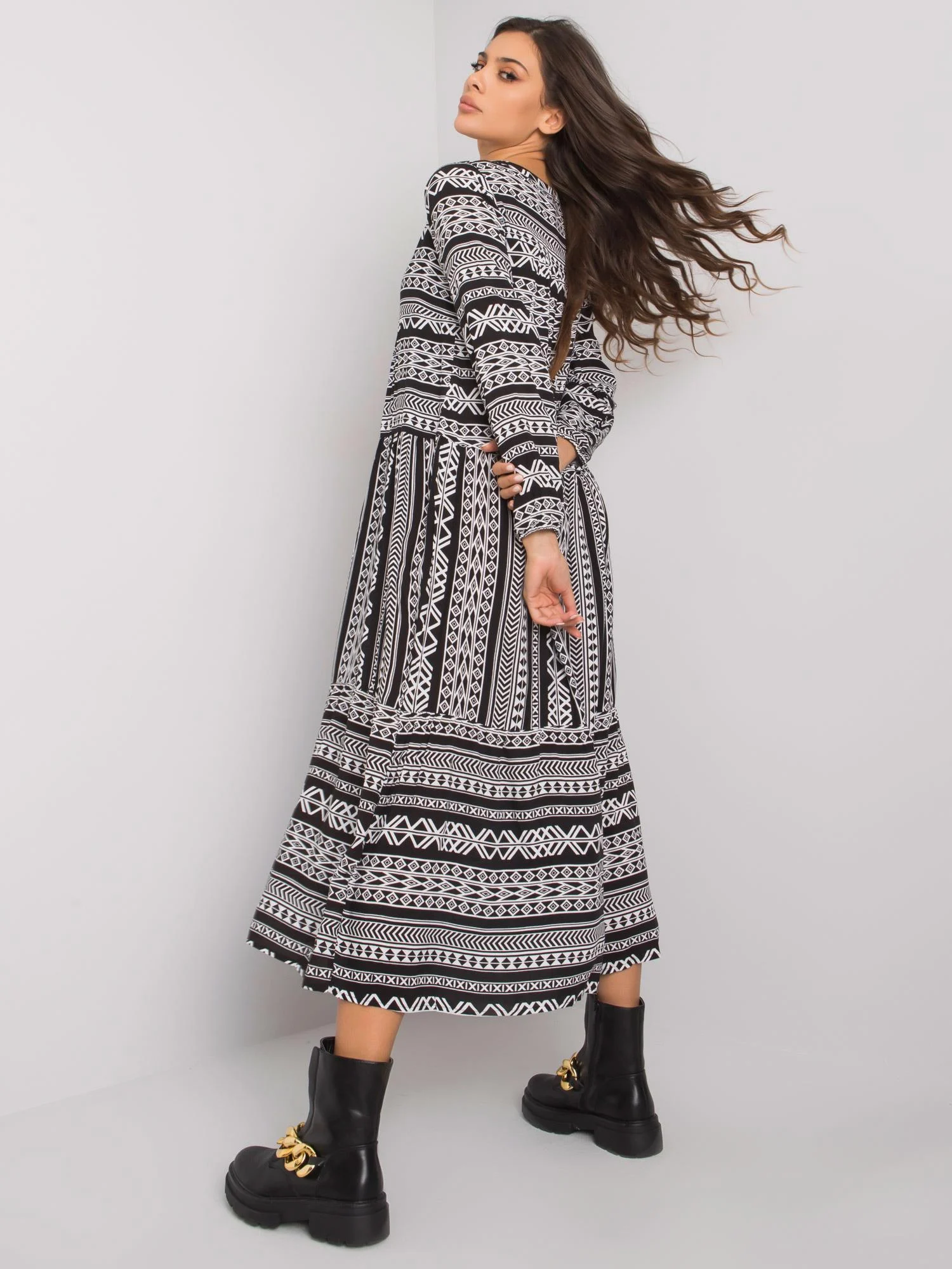 Rochie Dama Maxi, Geometric, EIGHT 2 NINE, Alb Eleganta Office - Image 5