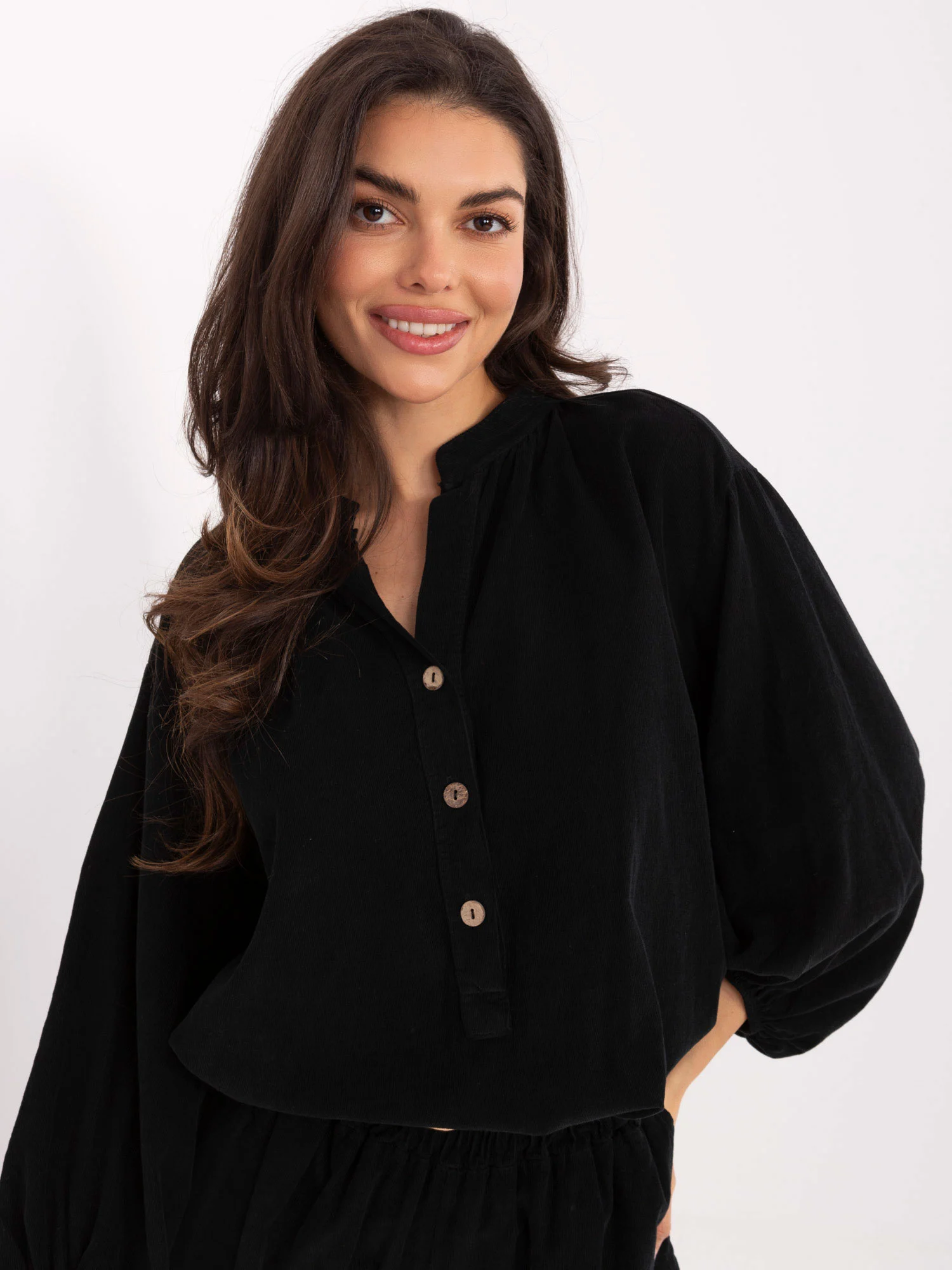 Camasa Dama Maneca lunga, Decolteu in V, ITALY MODA, Negru Casual - imagine 3