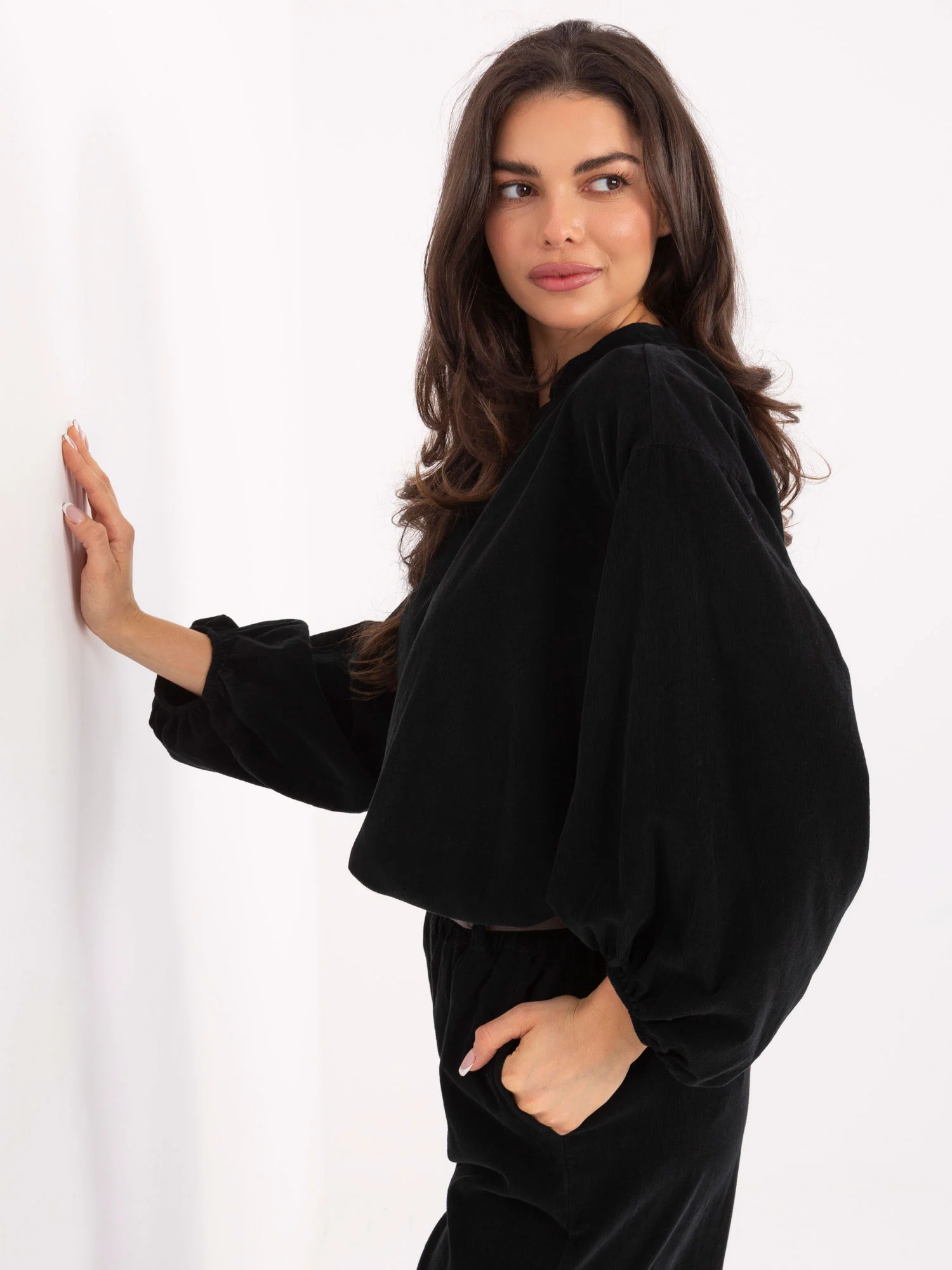 Camasa Dama Maneca lunga, Decolteu in V, ITALY MODA, Negru Casual - imagine 6