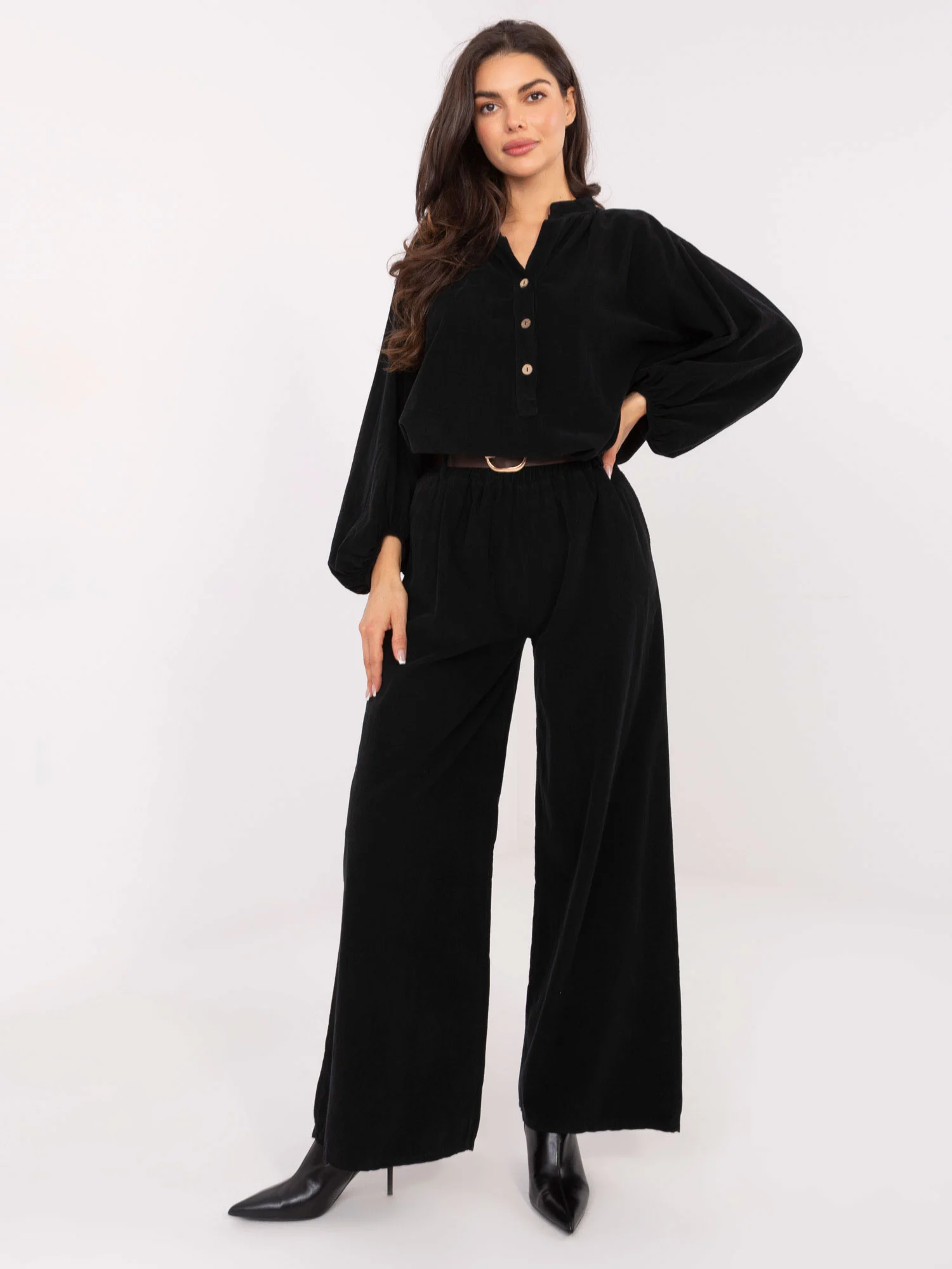 Camasa Dama Maneca lunga, Decolteu in V, ITALY MODA, Negru Casual - imagine 2