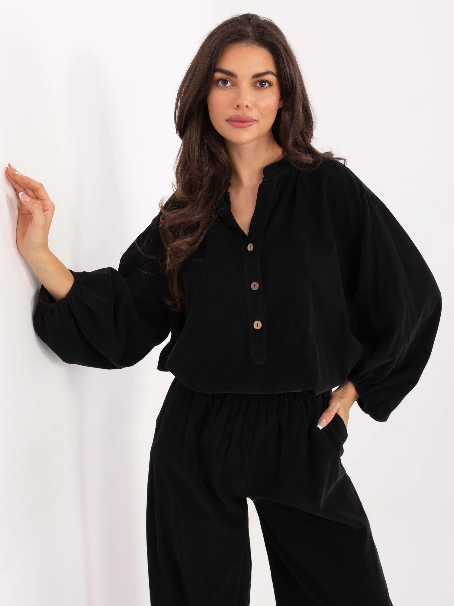 Camasa Dama Maneca lunga, Decolteu in V, ITALY MODA, Negru Casual - imagine 4
