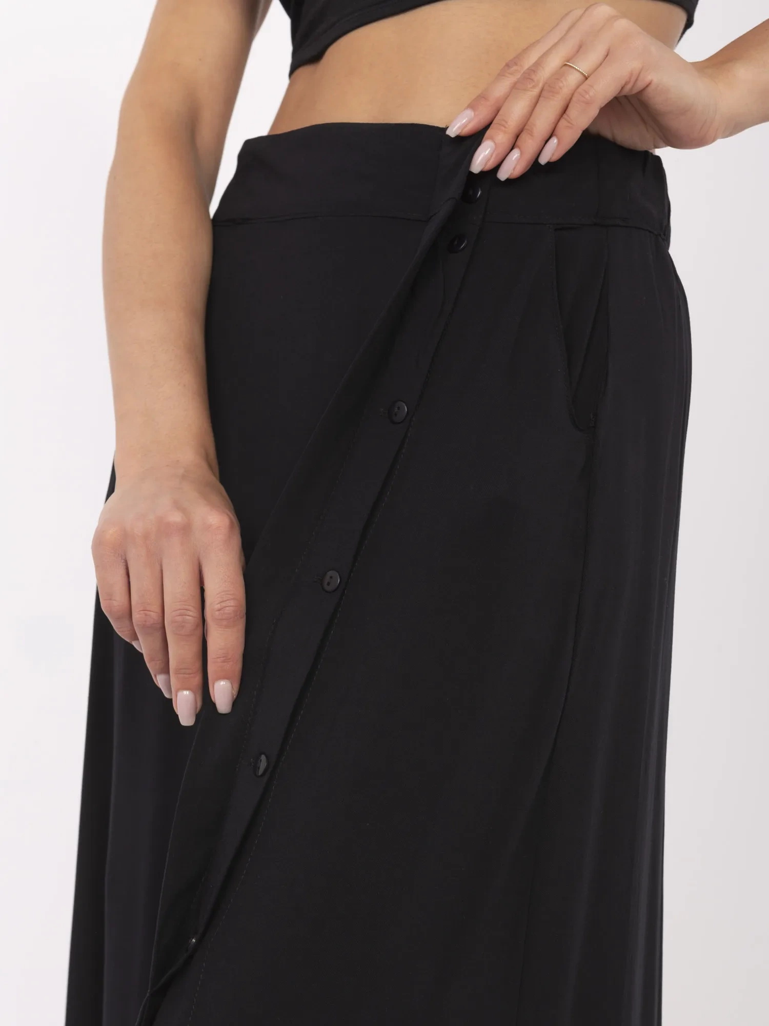 Fusta Dama Midi, Guler inalt, Fresh Made, Negru Eleganta Office - imagine 5