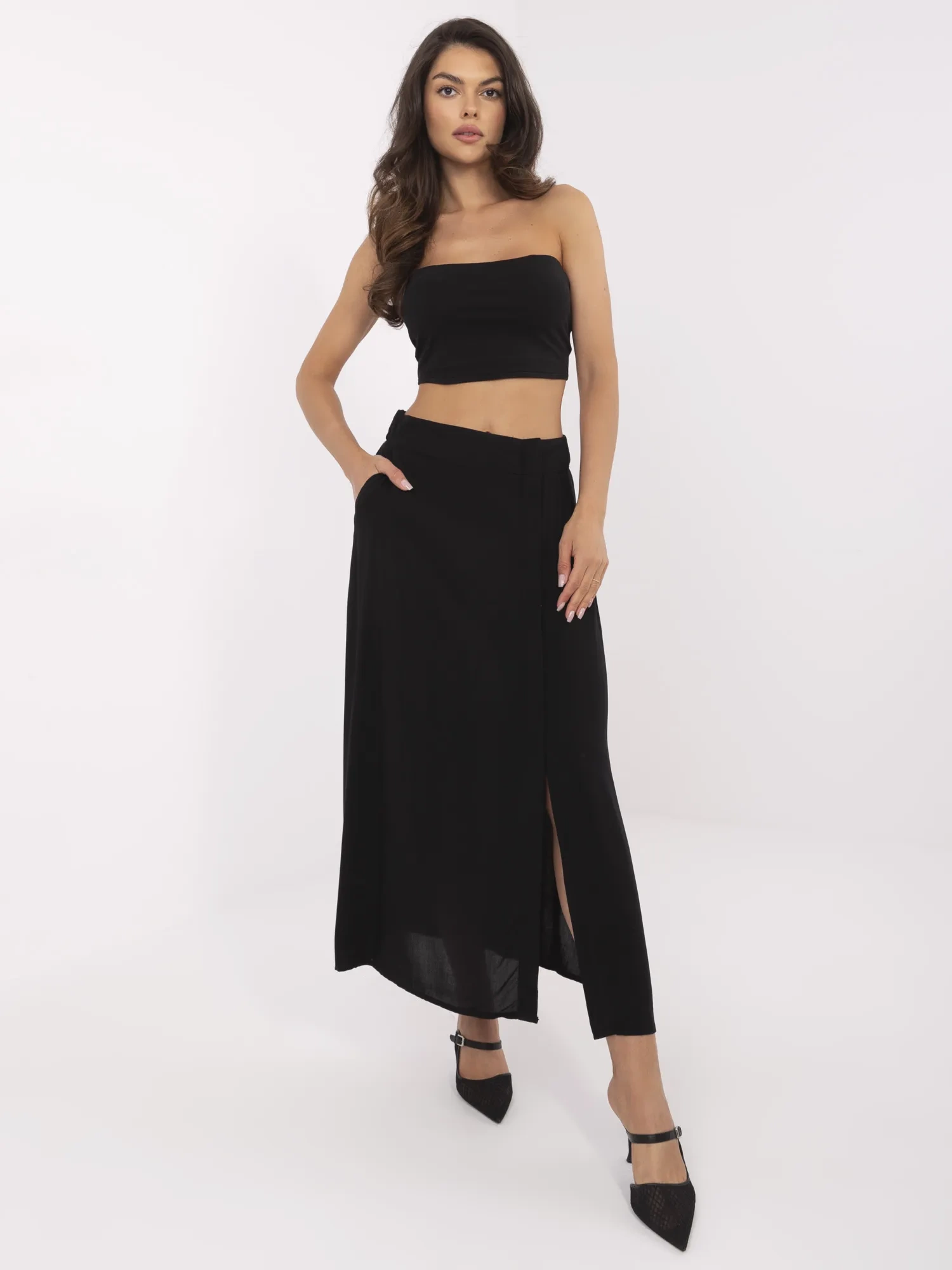 Fusta Dama Midi, Guler inalt, Fresh Made, Negru Eleganta Office - imagine 2