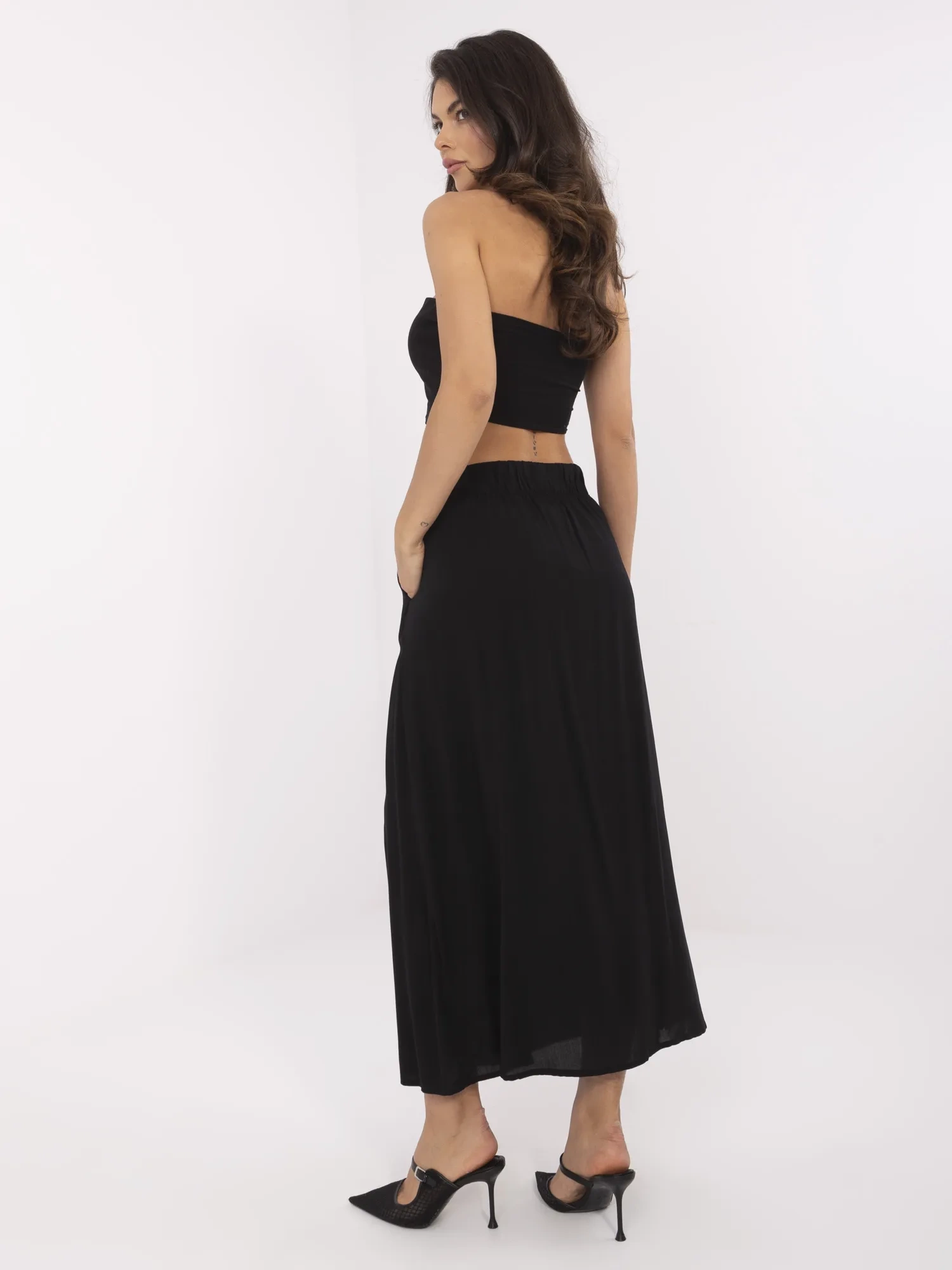 Fusta Dama Midi, Guler inalt, Fresh Made, Negru Eleganta Office - imagine 4
