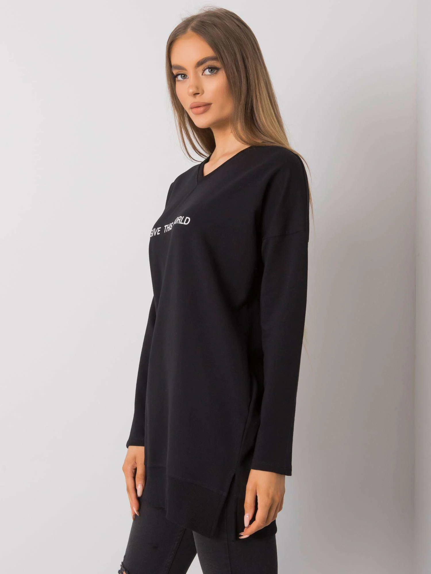 Tunica Dama Maneca lunga, Imprimat, RUE PARIS, Negru Model RV-TU-7201.43P - imagine 5