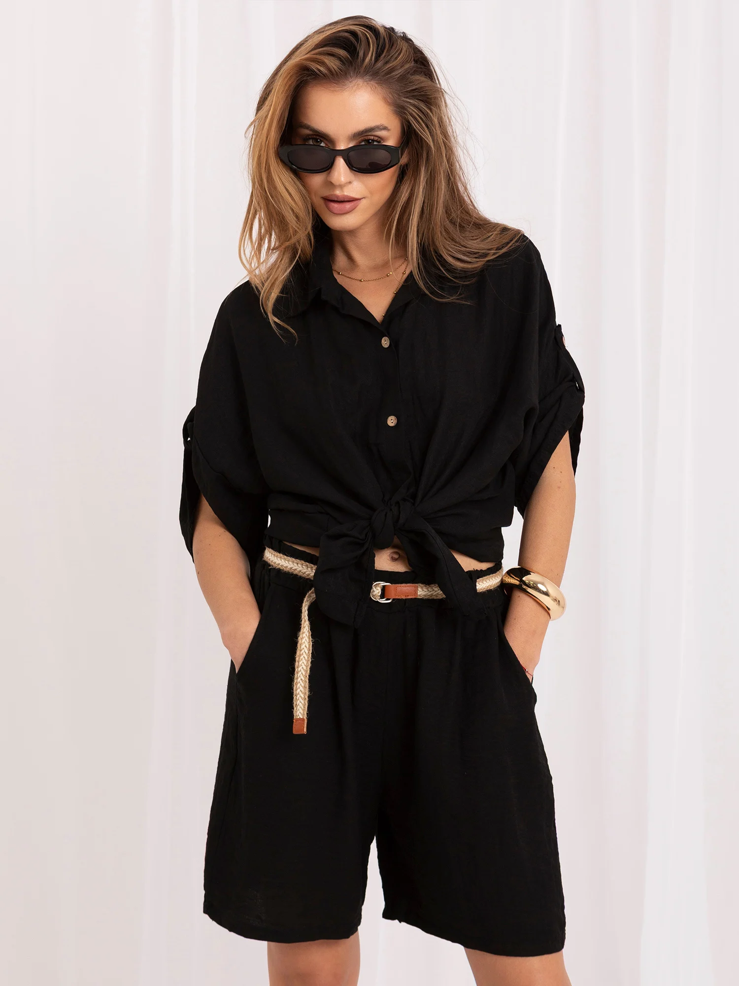 Pantaloni Scurti Dama Mini, Larga, ITALY MODA, Negru - imagine 4