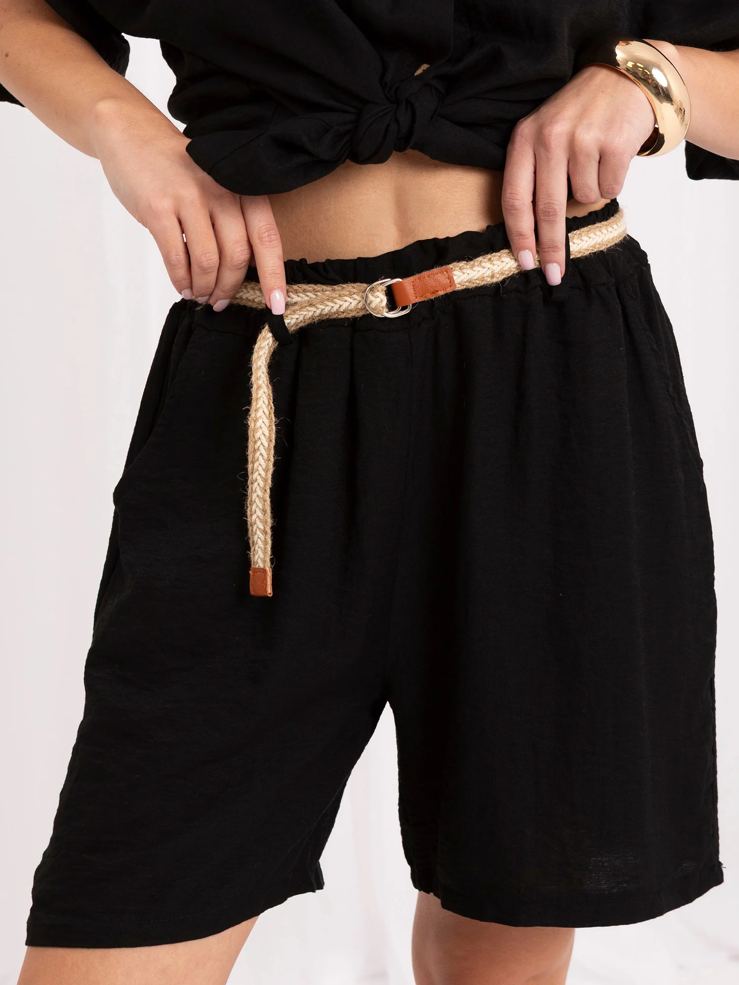 Pantaloni Scurti Dama Mini, Larga, ITALY MODA, Negru - imagine 5