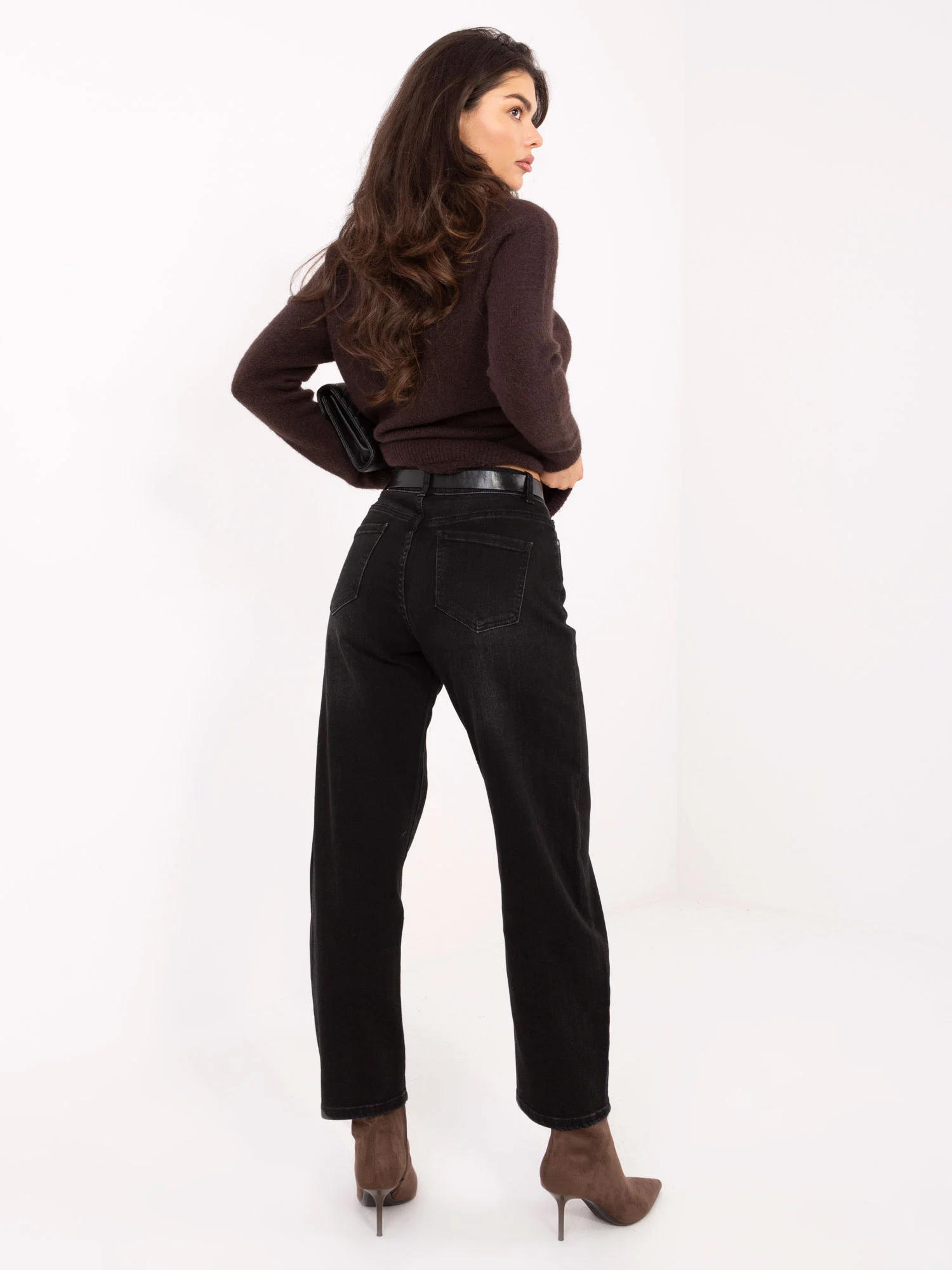 Blugi Dama Conica, Guler inalt, Redseventy, Negru Casual - imagine 2