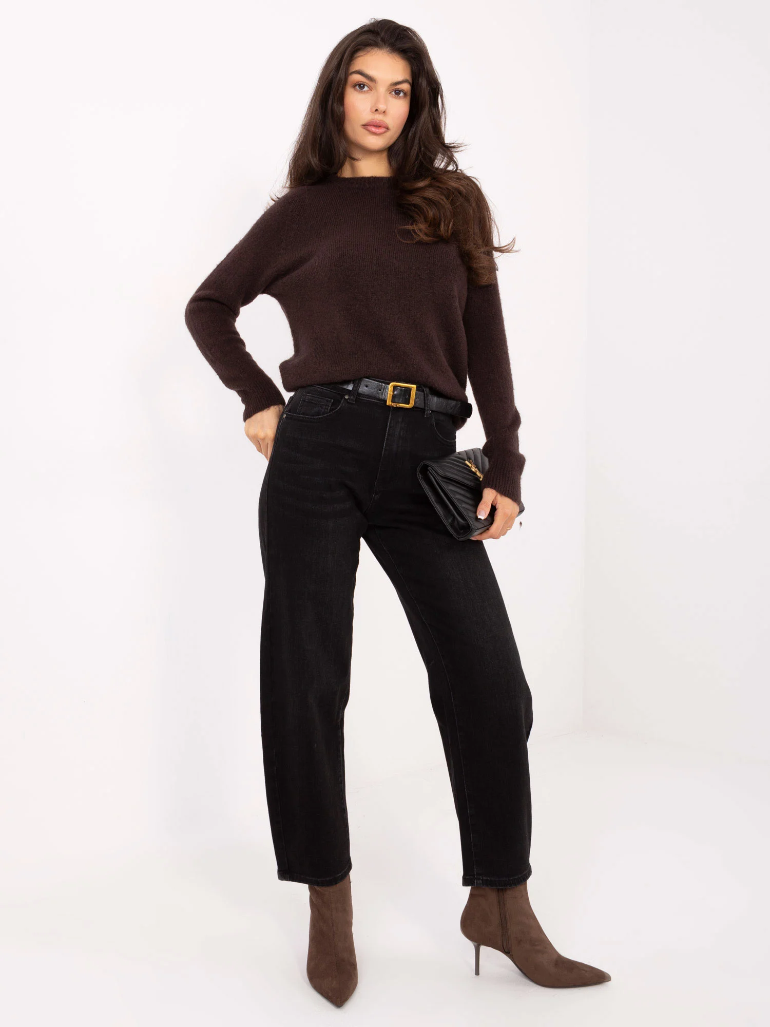 Blugi Dama Conica, Guler inalt, Redseventy, Negru Casual - imagine 6