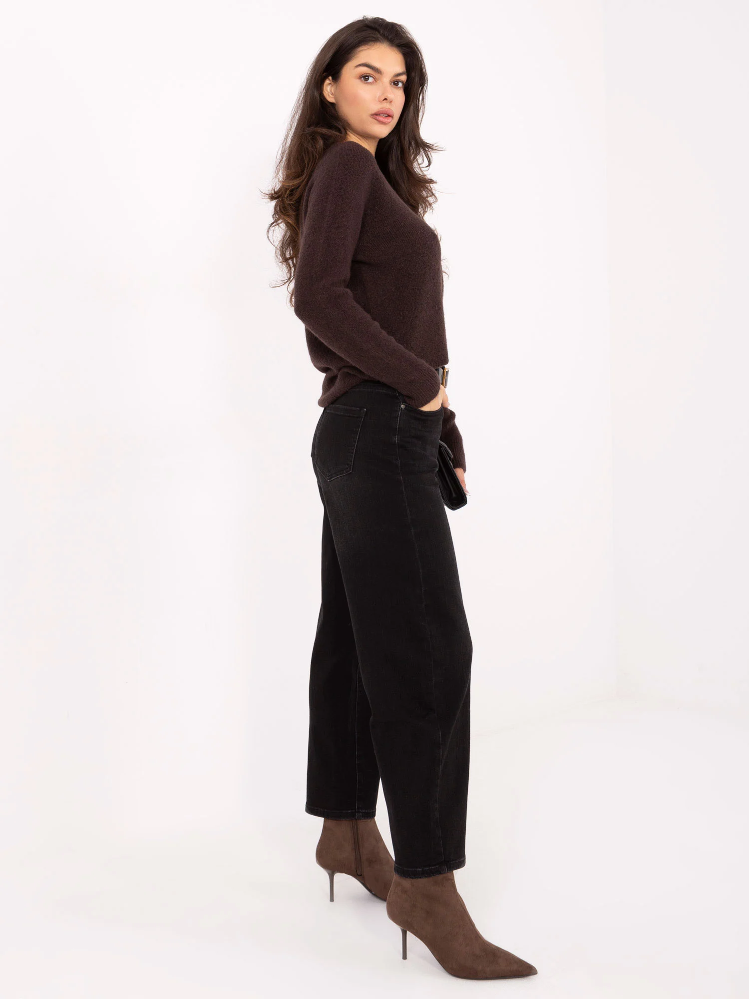 Blugi Dama Conica, Guler inalt, Redseventy, Negru Casual - imagine 3