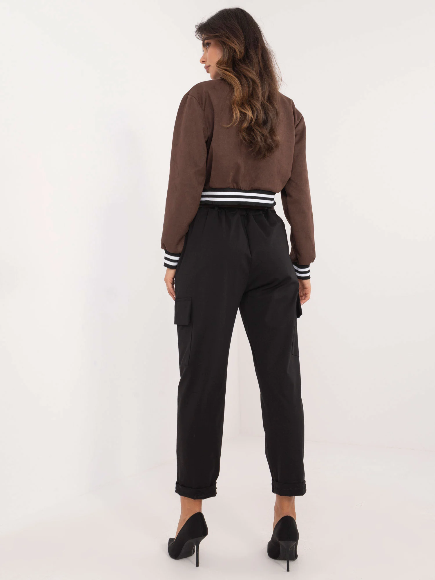 Pantaloni Dama Conica, Guler inalt, Och Bella, Negru Eleganta Office - Image 3