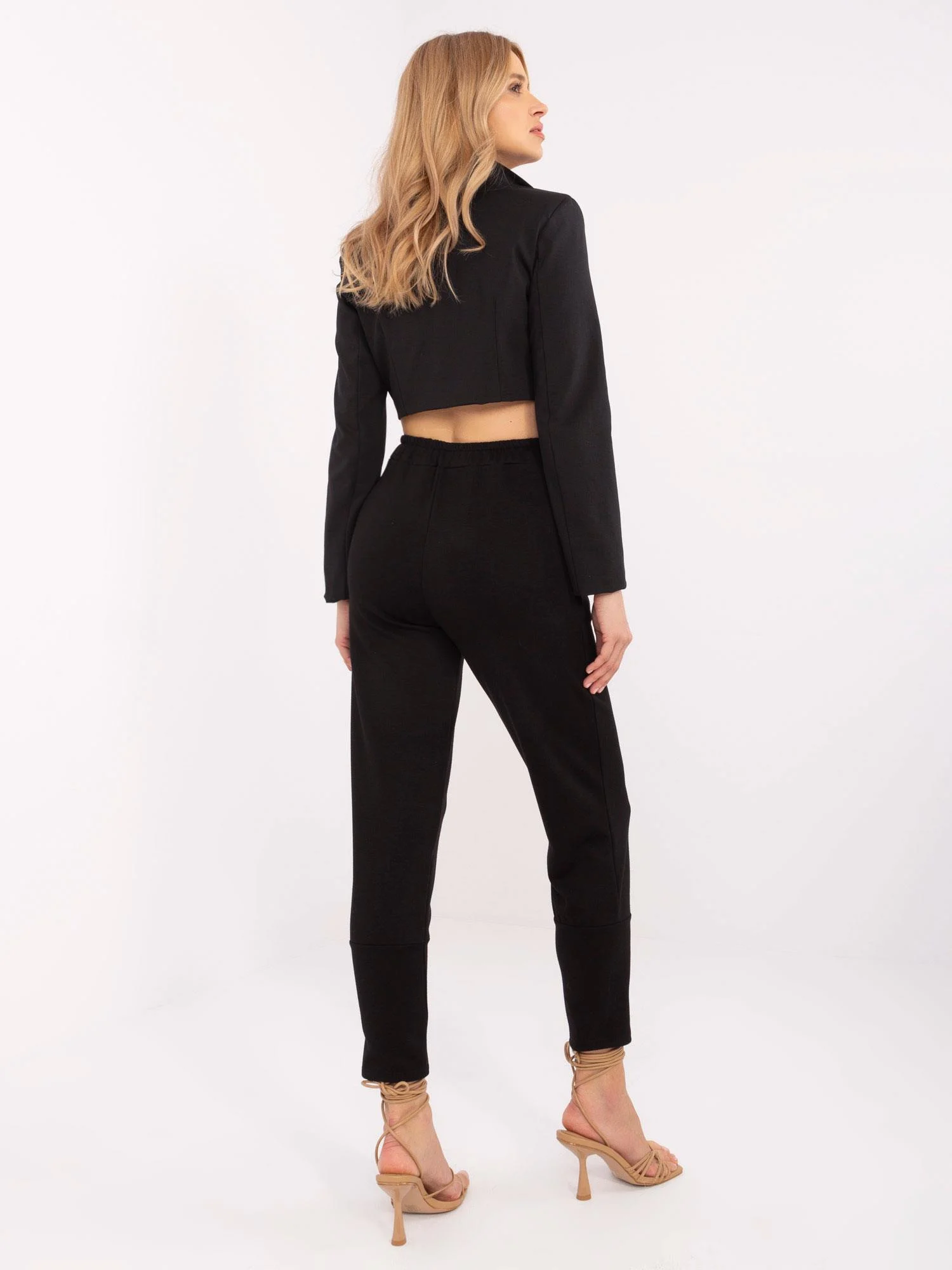 Pantaloni Dama Mansete elastice, Guler inalt, ITALY MODA, Negru Casual - imagine 5