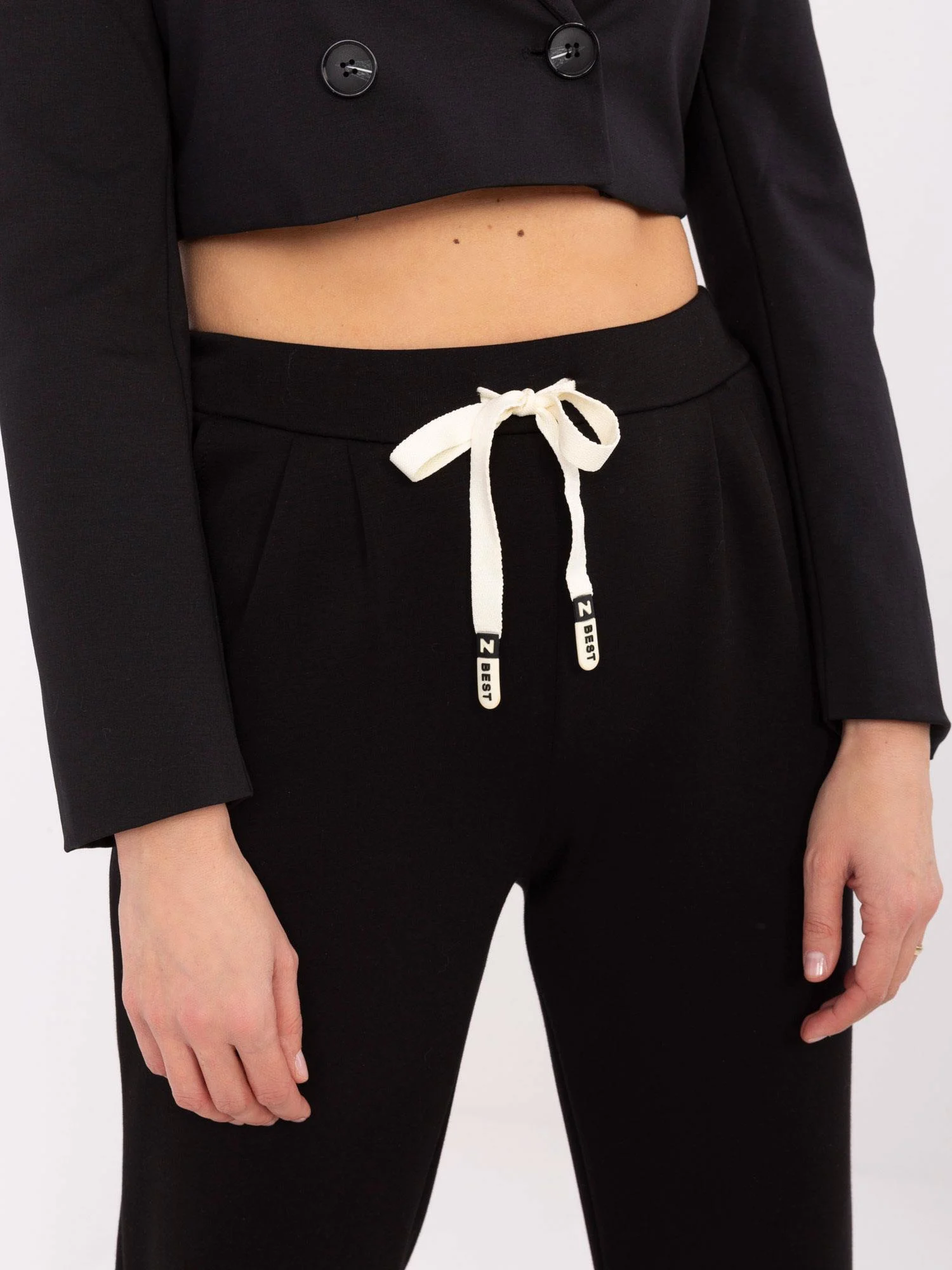 Pantaloni Dama Mansete elastice, Guler inalt, ITALY MODA, Negru Casual - imagine 2