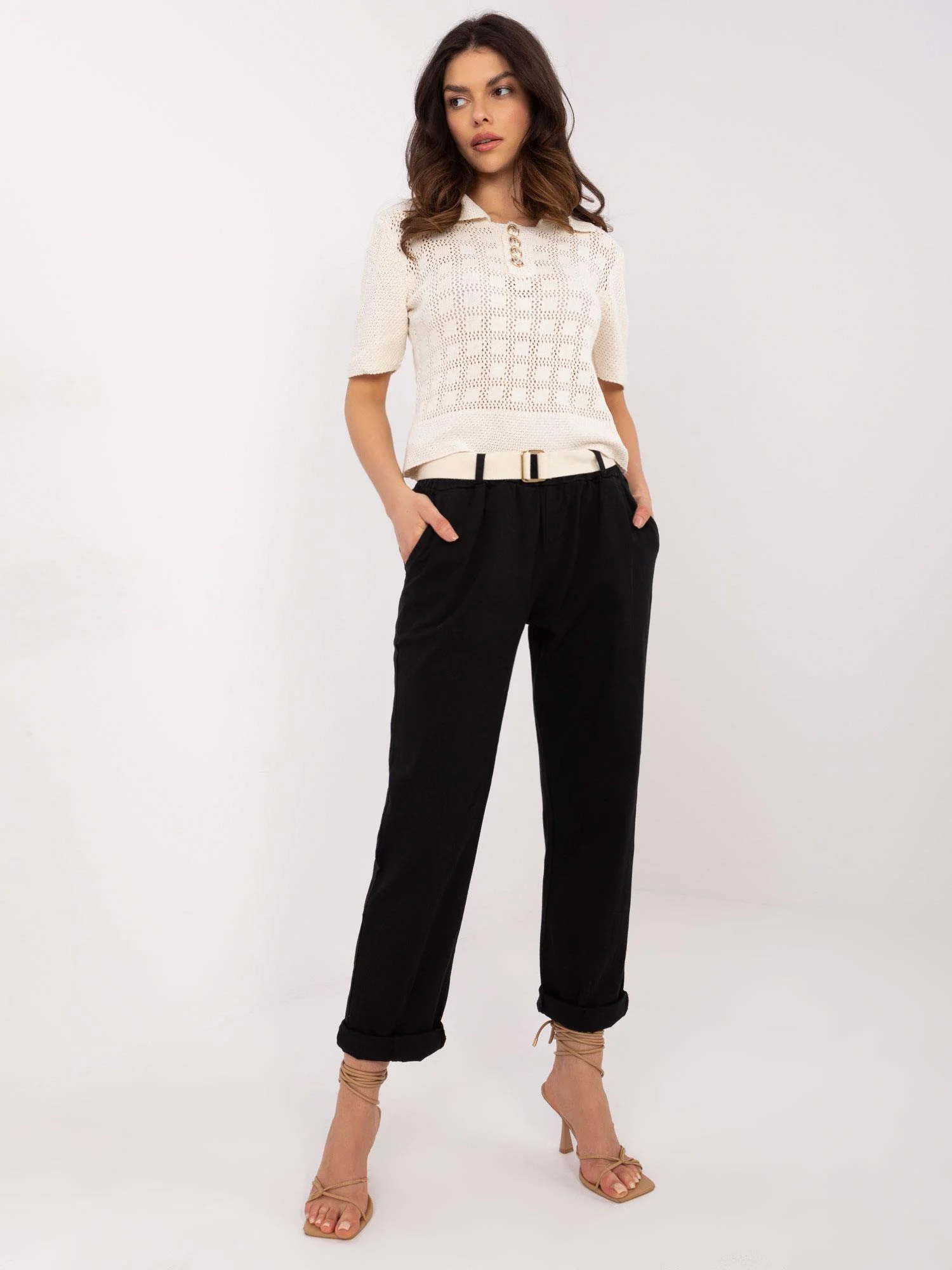 Pantaloni Dama Dreapta, Guler inalt, ITALY MODA, Negru Eleganta Office - imagine 4