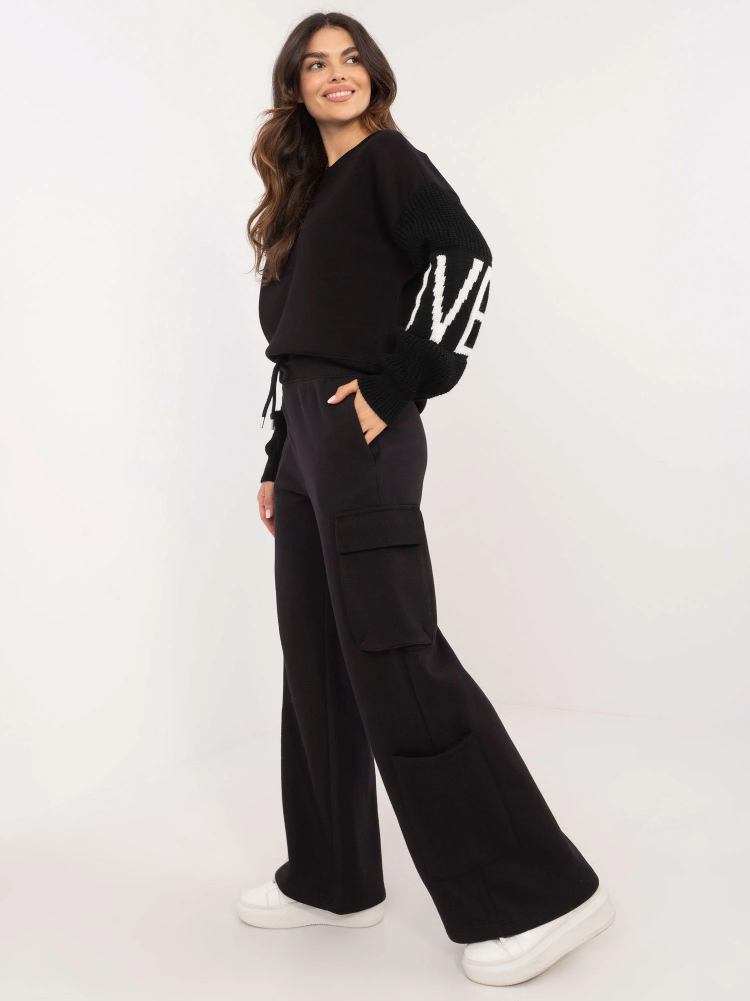 Pantaloni Dama Larga, Guler inalt, Sublevel, Negru Casual - imagine 5