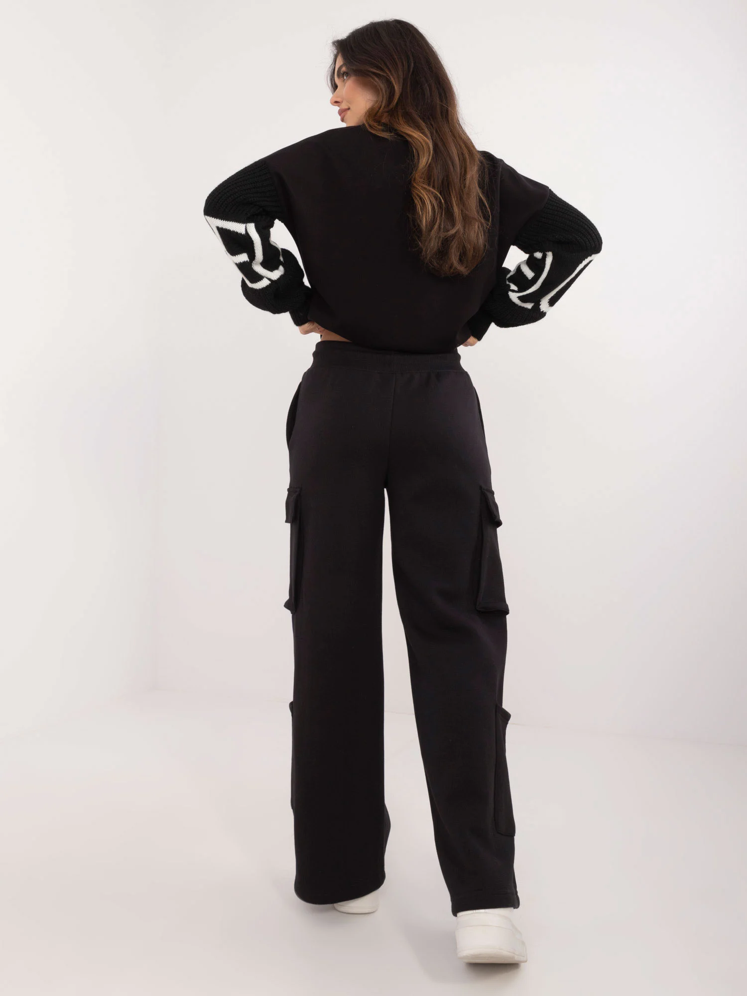 Pantaloni Dama Larga, Guler inalt, Sublevel, Negru Casual - imagine 3