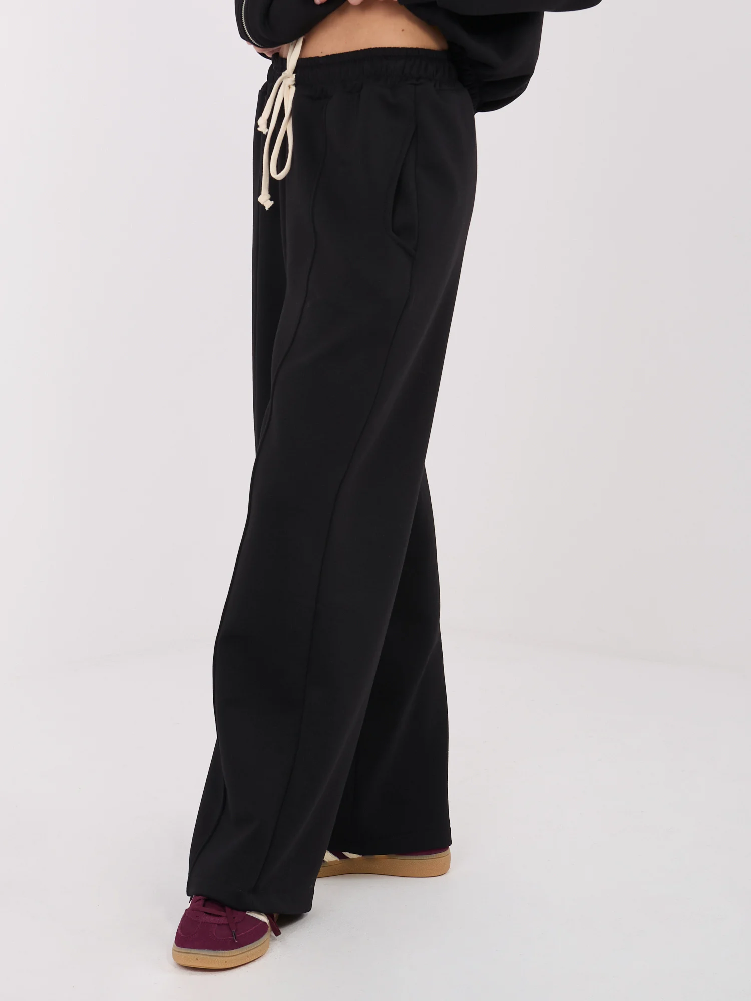 Pantaloni Dama Larga, Guler inalt, WESTEENE, Negru Casual - imagine 4