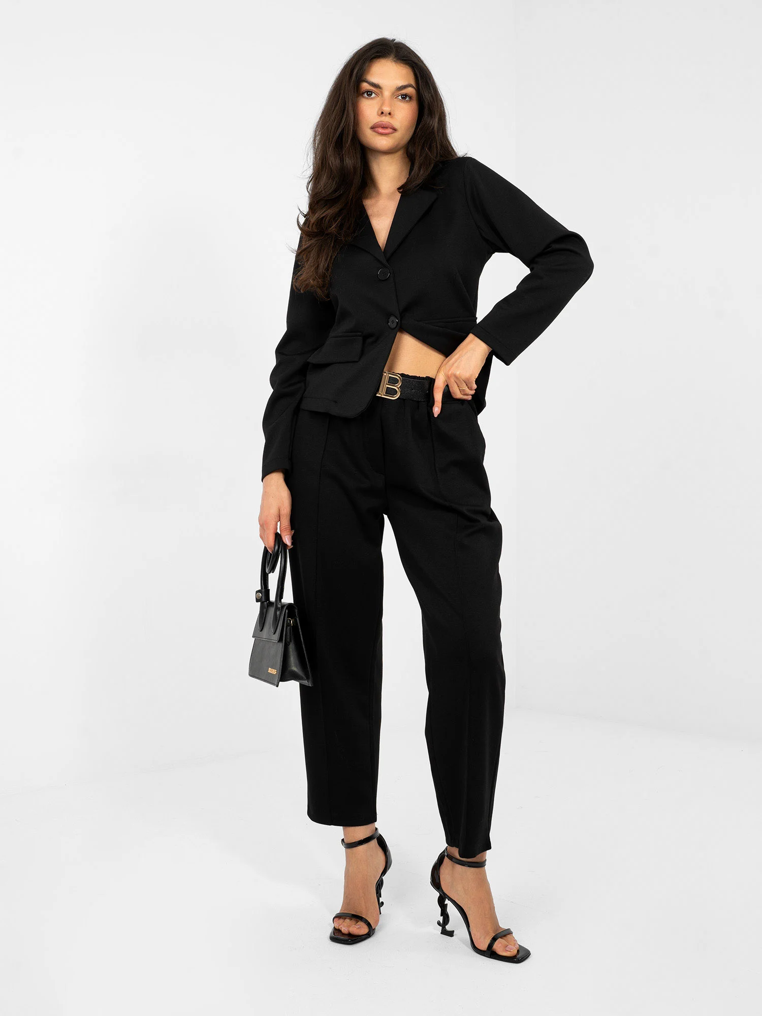 Pantaloni Dama Elegant, Guler inalt, ITALY MODA, Negru Eleganta Office - Image 6