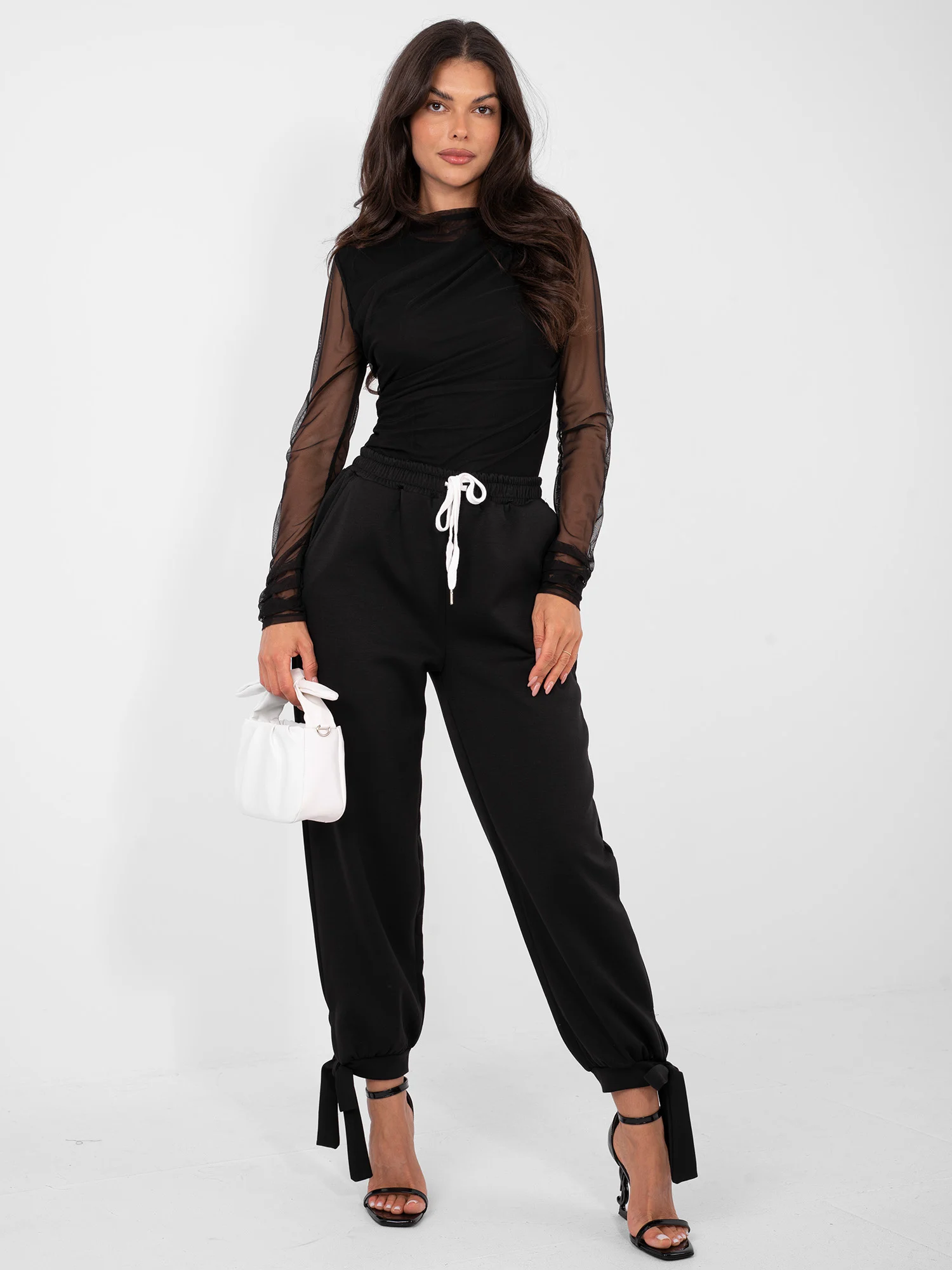 Pantaloni Dama Mansete elastice, Guler inalt, ITALY MODA, Negru Eleganta Office - imagine 5